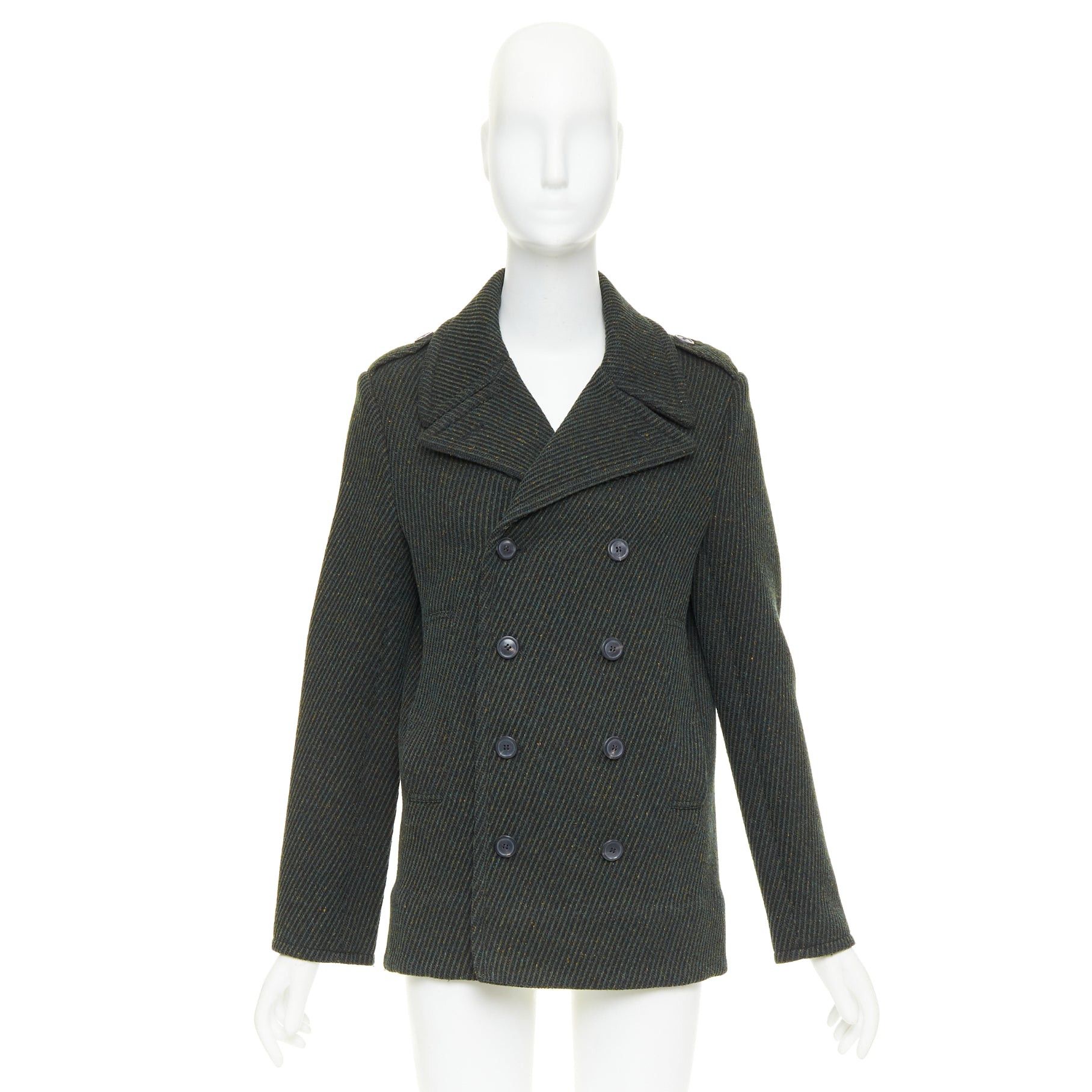 Dior CHRISTIAN DIOR green virgin wool ribbed knit double breasted pea coat FR36 S Size S / US 4 / IT 40 - 10 Thumbnail