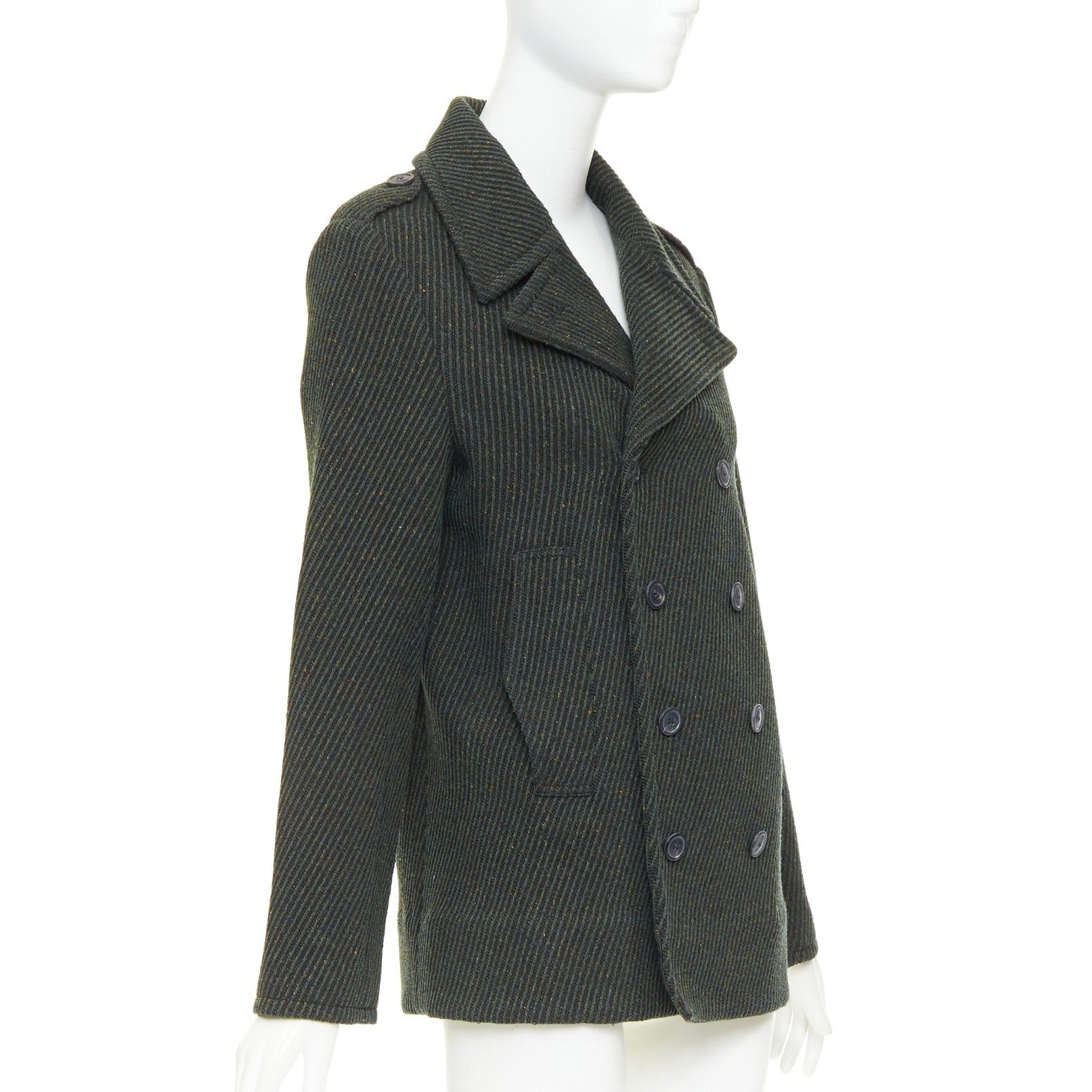 Dior CHRISTIAN DIOR green virgin wool ribbed knit double breasted pea coat FR36 S Size S / US 4 / IT 40 - 4 Thumbnail