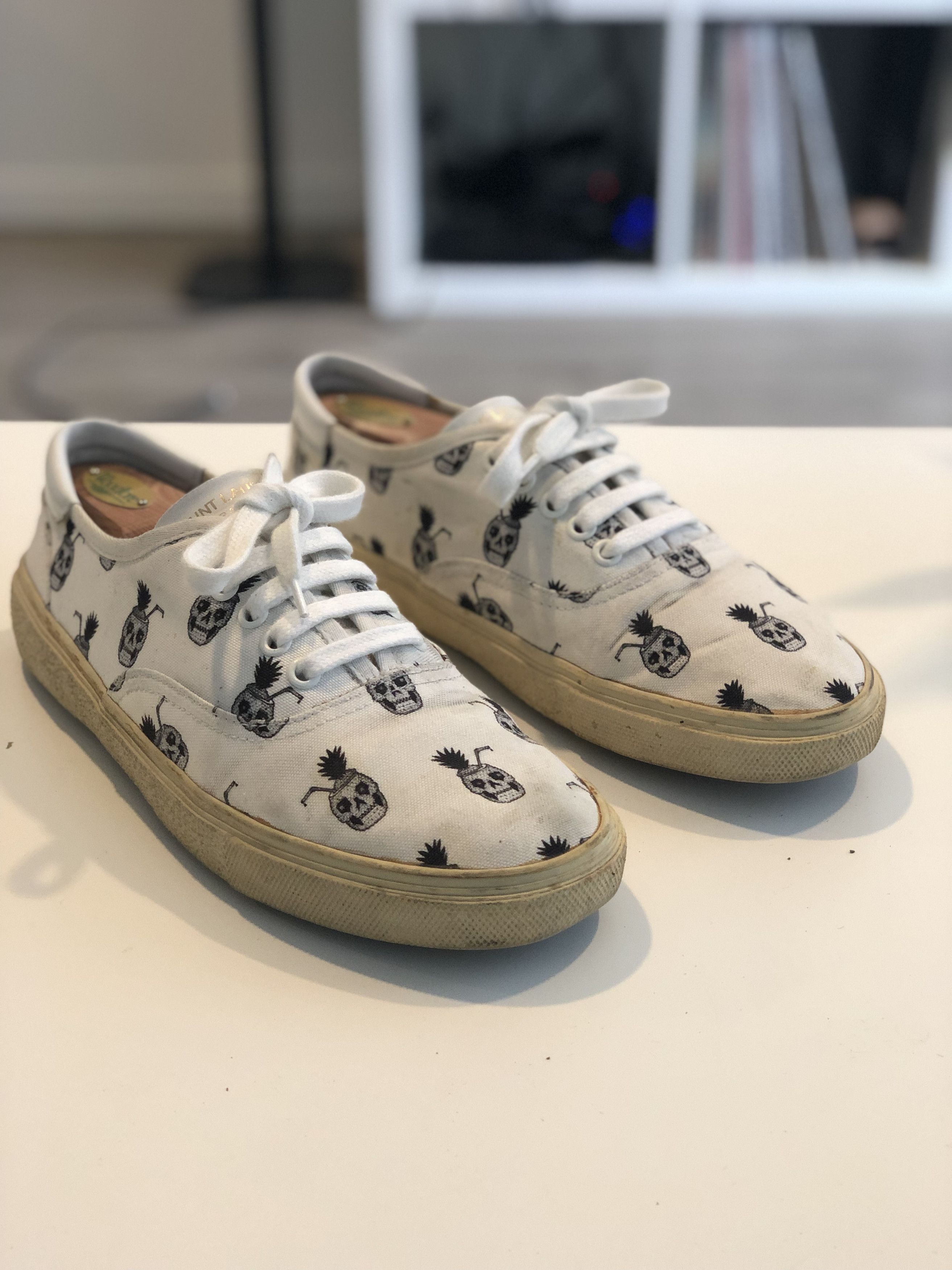 Saint Laurent Paris Saint Laurent Pineapple Skull White Canvas Skate Shoes  41 | Grailed