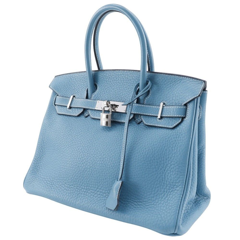 Hermes Hermes Birkin Handbag Blue Clemence with Palladium Hardware Size ONE SIZE - 12 Thumbnail