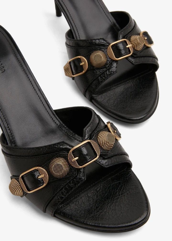 Balenciaga Cagole heeled sandals Black /Gold Size US 5 / IT 35 - 2 Thumbnail