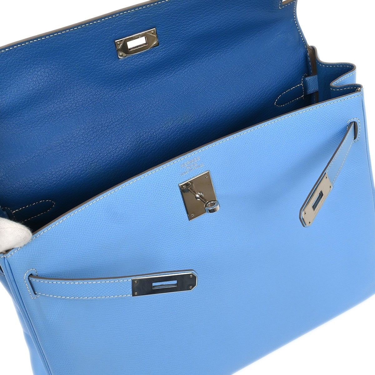 Hermes Hermes Kelly Handbag Blue Epsom with Palladium Hardware Size ONE SIZE - 7 Thumbnail