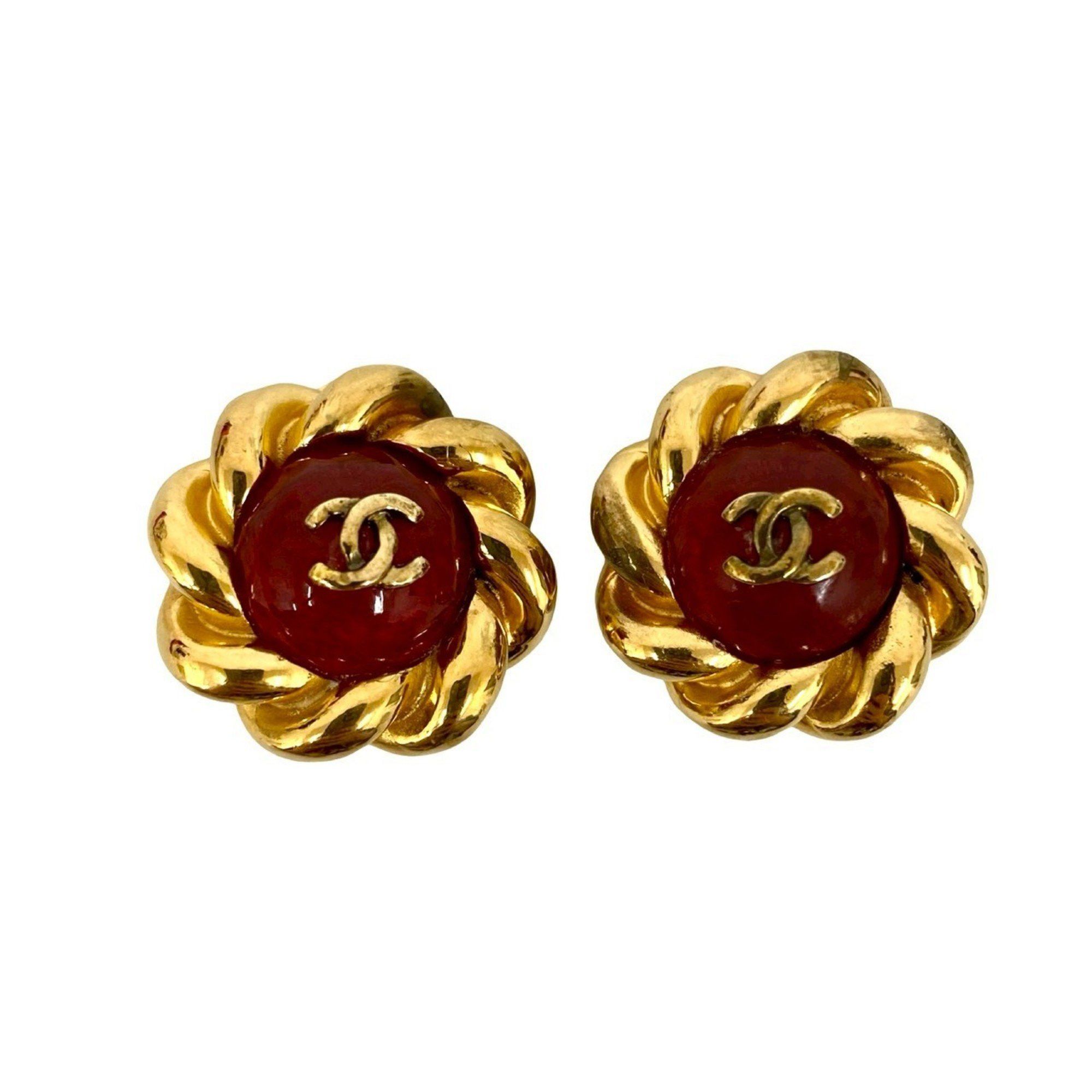 Chanel CHANEL Gripoa Coco Mark Color Stone Earrings and Ear Cuffs, Gold Red, 94279 Size ONE SIZE - 3 Thumbnail