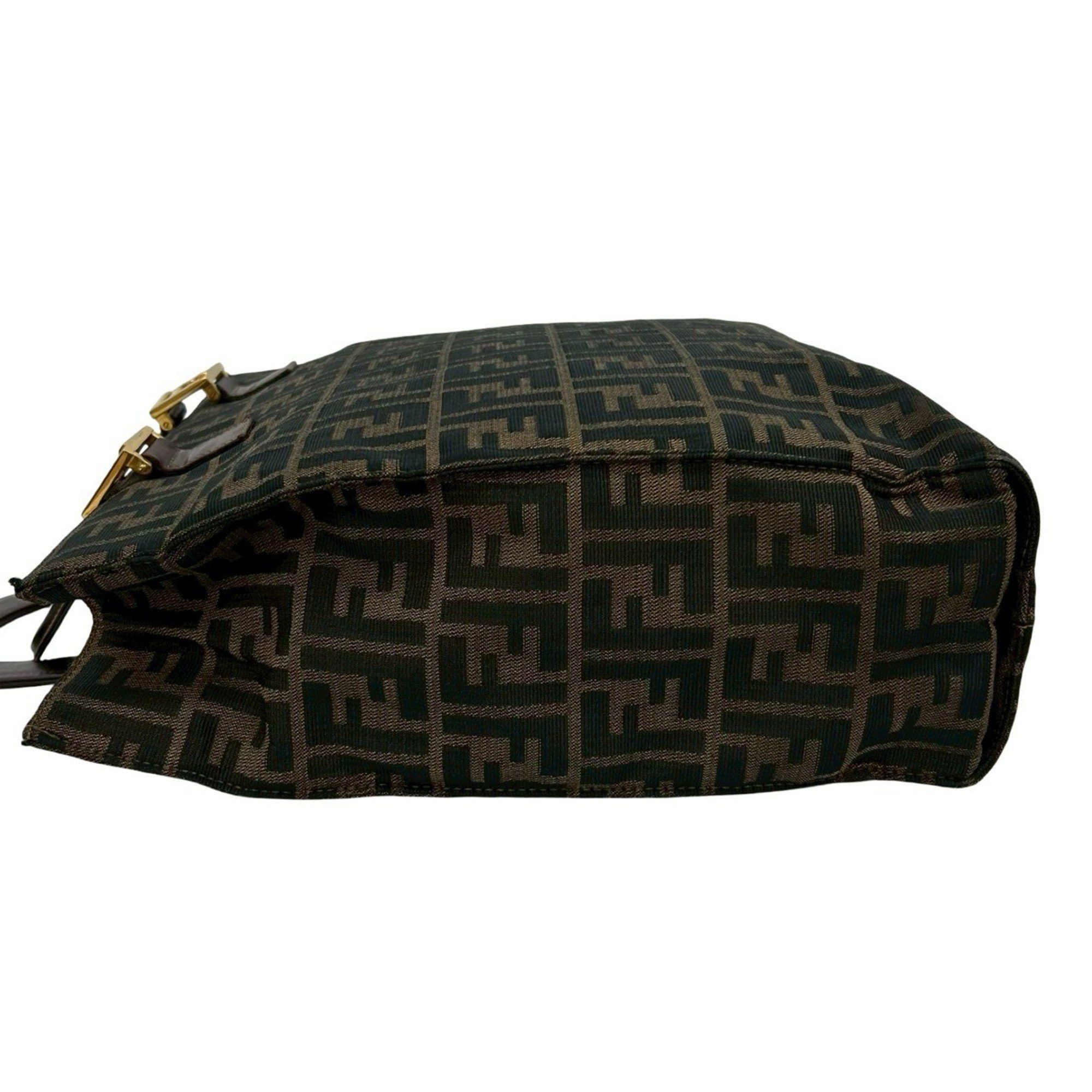 Fendi FENDI Zucca FF pattern canvas and leather handbag/tote bag in brown, khaki, black (18803) Size ONE SIZE - 5 Thumbnail
