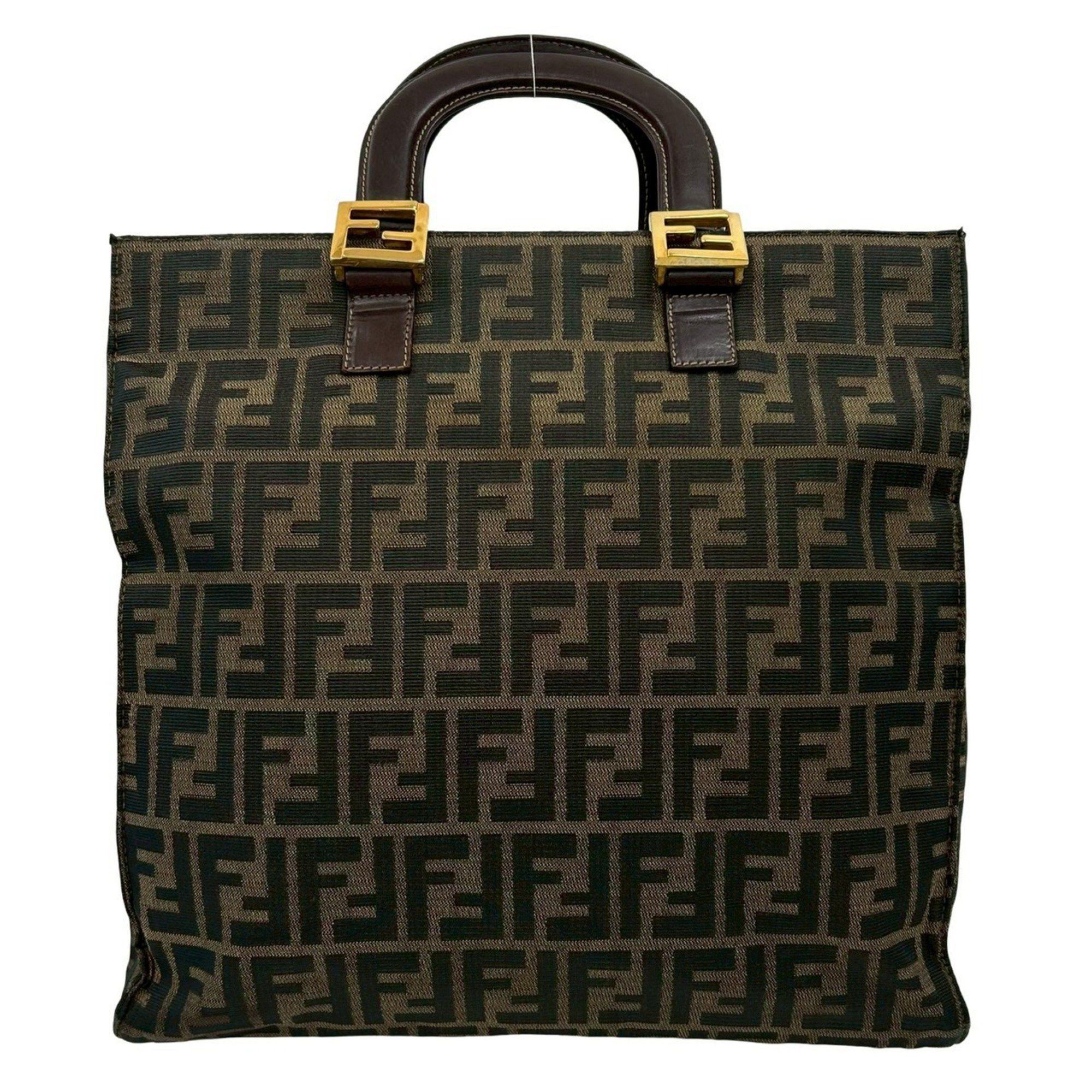 Fendi FENDI Zucca FF pattern canvas and leather handbag/tote bag in brown, khaki, black (18803) Size ONE SIZE - 3 Thumbnail