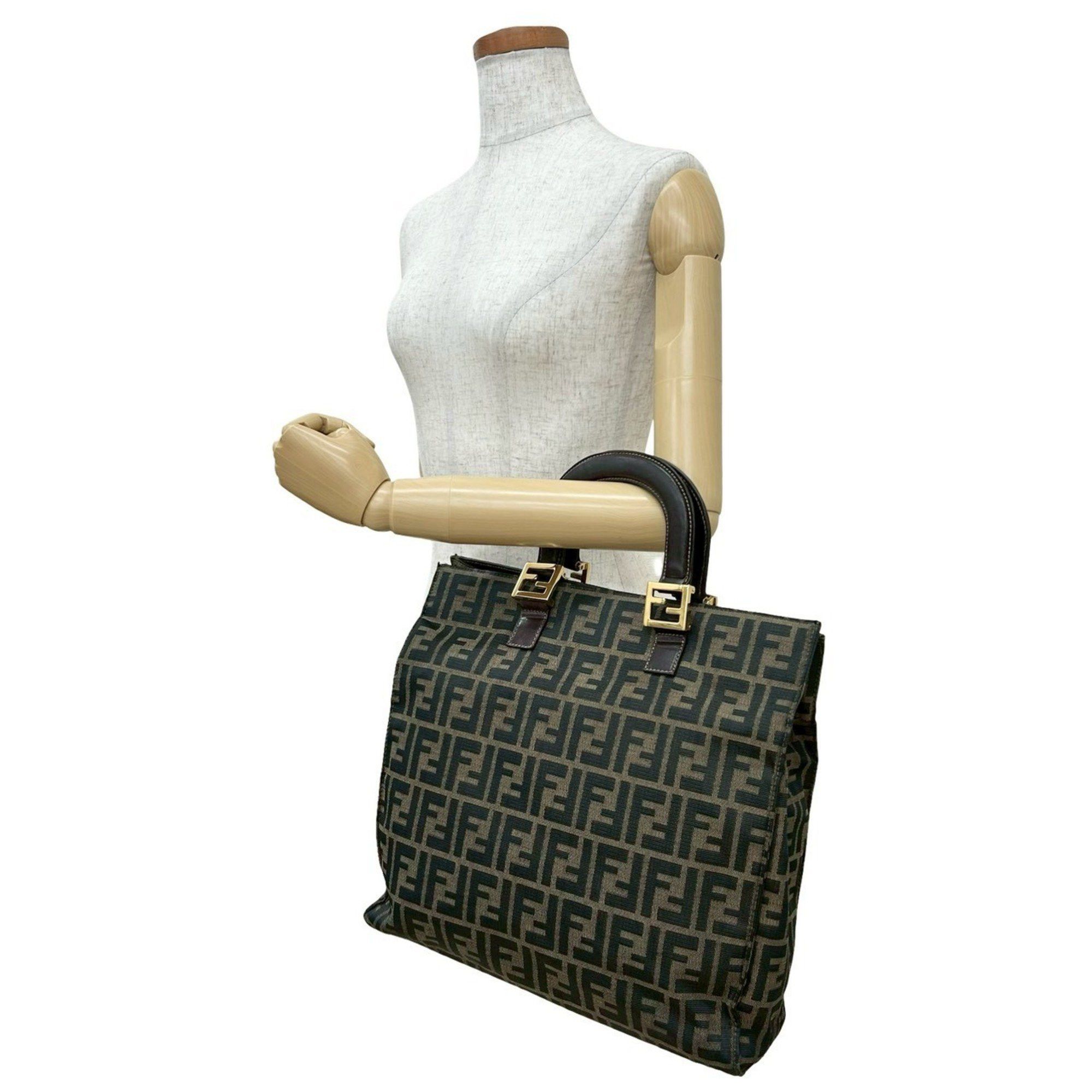 Fendi FENDI Zucca FF pattern canvas and leather handbag/tote bag in brown, khaki, black (18803) Size ONE SIZE - 2 Thumbnail