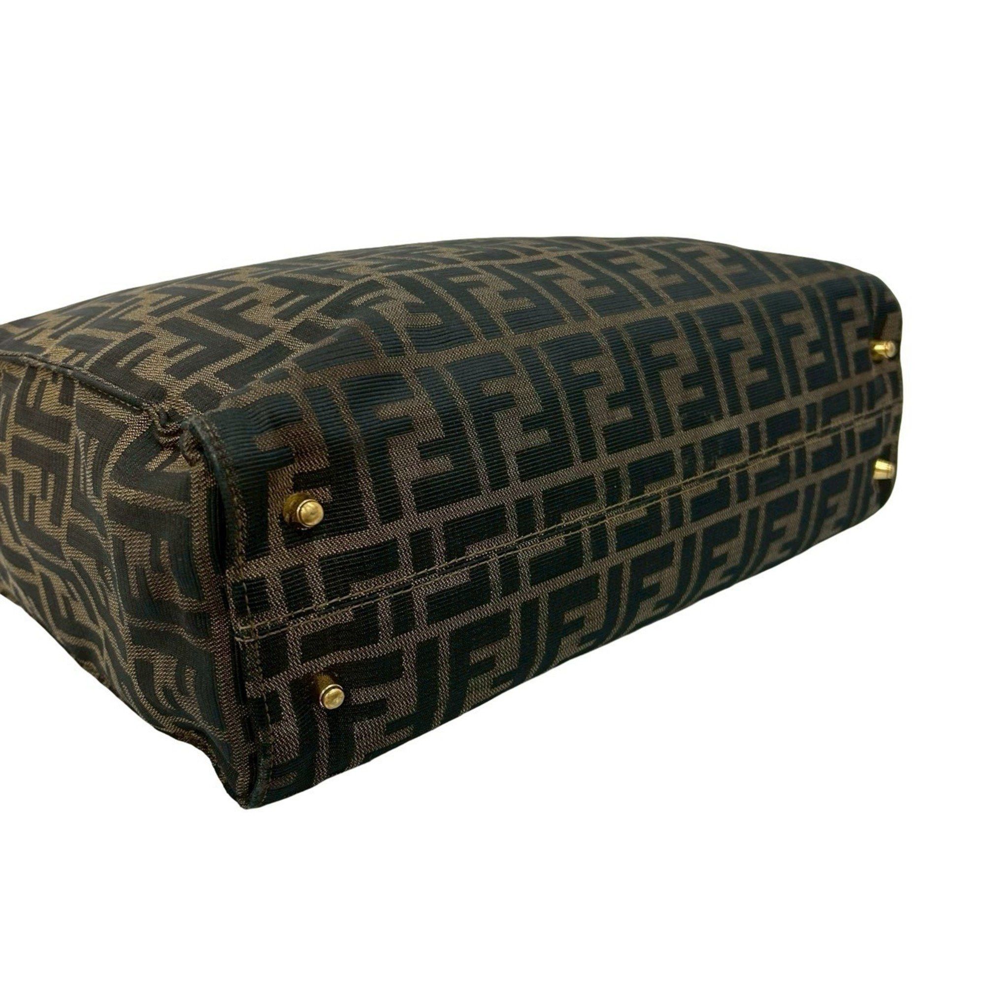 Fendi FENDI Zucca FF pattern canvas and leather handbag/tote bag in brown, khaki, black (18803) Size ONE SIZE - 7 Thumbnail