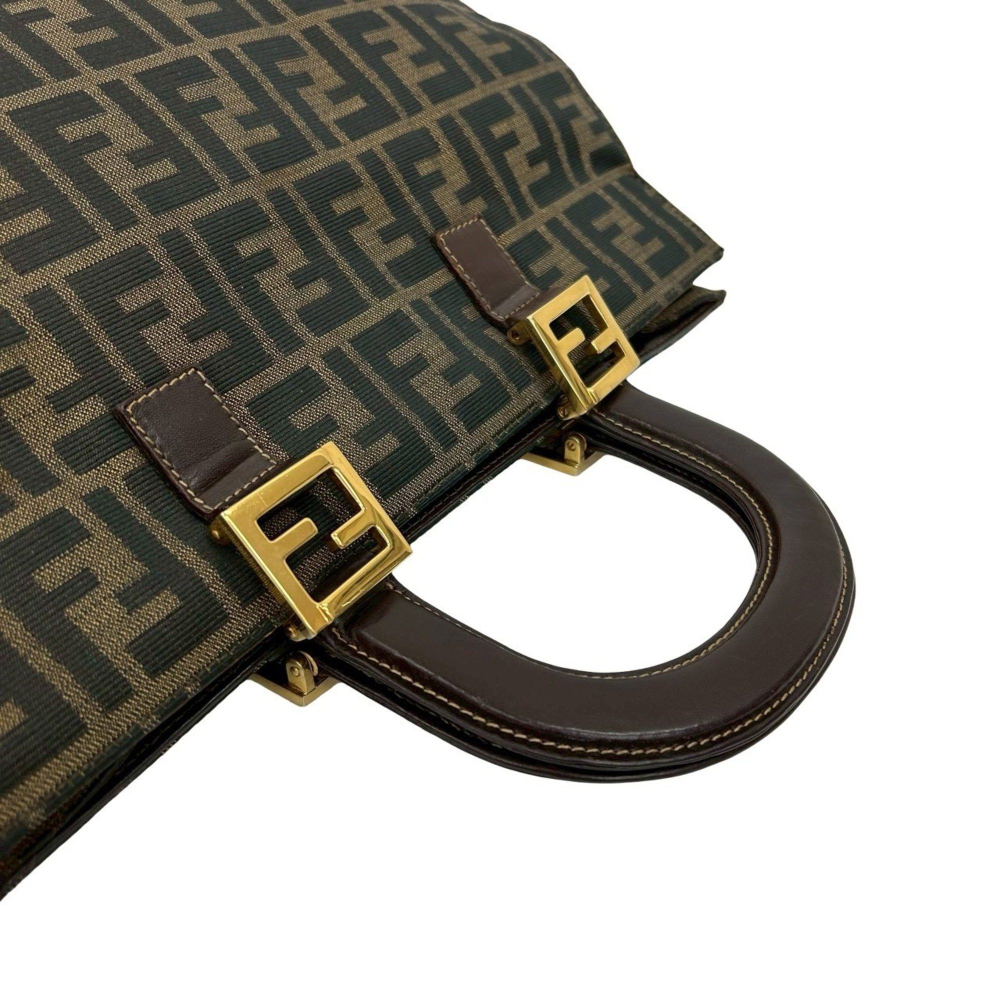 Fendi FENDI Zucca FF pattern canvas and leather handbag/tote bag in brown, khaki, black (18803) Size ONE SIZE - 4 Thumbnail