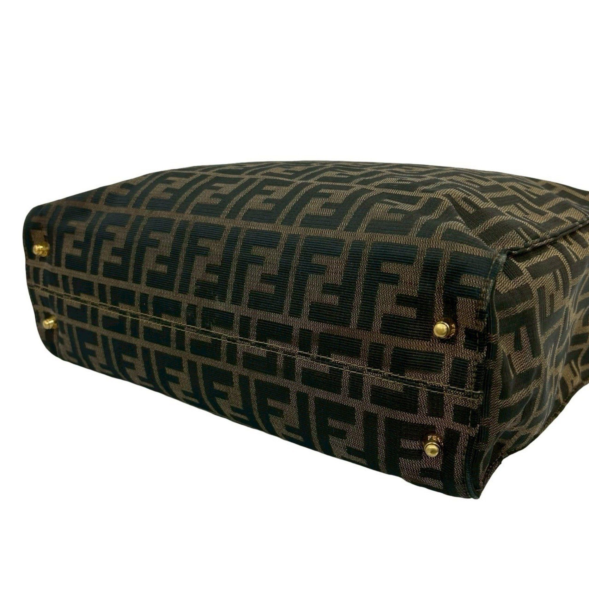 Fendi FENDI Zucca FF pattern canvas and leather handbag/tote bag in brown, khaki, black (18803) Size ONE SIZE - 8 Thumbnail