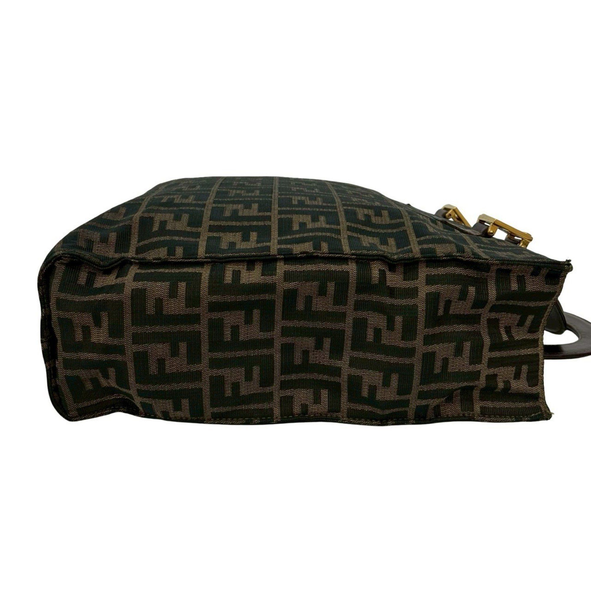 Fendi FENDI Zucca FF pattern canvas and leather handbag/tote bag in brown, khaki, black (18803) Size ONE SIZE - 6 Thumbnail