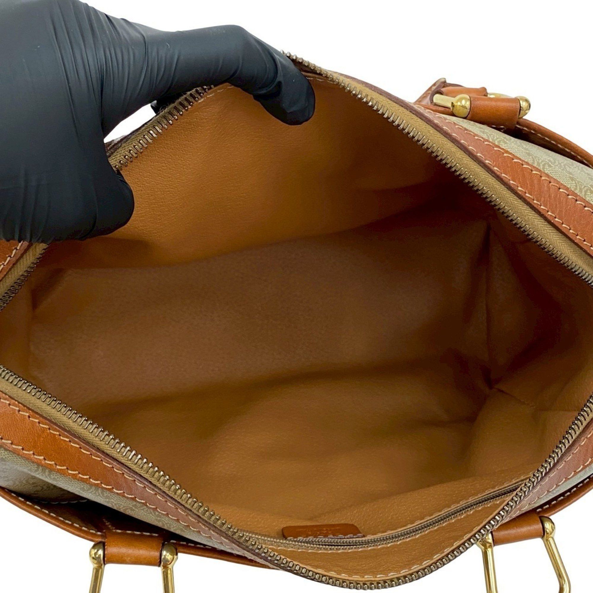 Celine CELINE Macadam Triomphe Logo Leather Handbag/Boston Bag, Beige/Brown, 27761 Size ONE SIZE - 9 Thumbnail