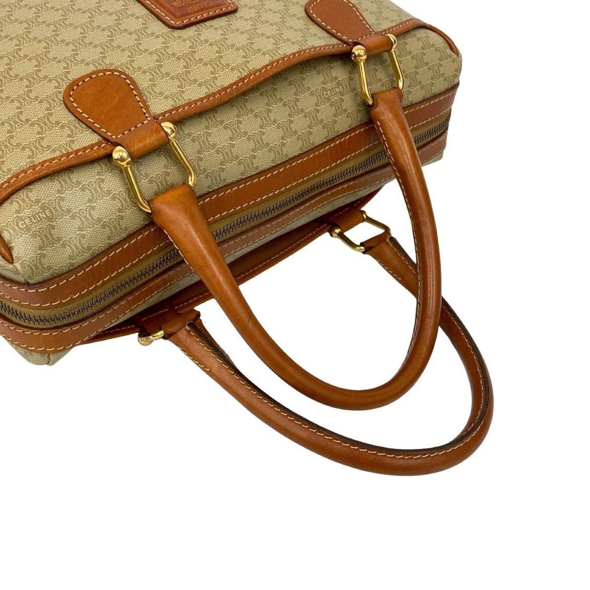 Celine CELINE Macadam Triomphe Logo Leather Handbag/Boston Bag, Beige/Brown, 27761 Size ONE SIZE - 4 Thumbnail