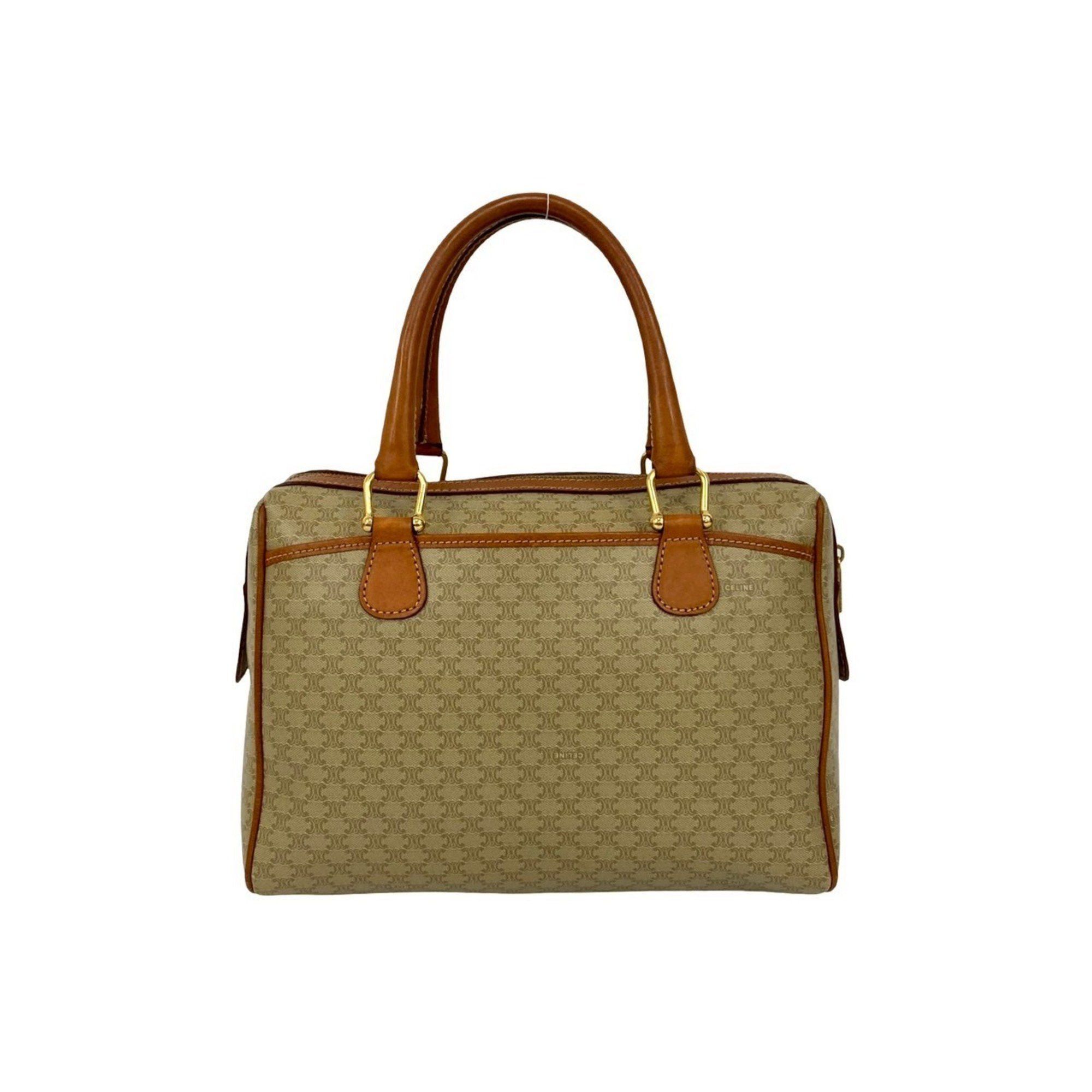 Celine CELINE Macadam Triomphe Logo Leather Handbag/Boston Bag, Beige/Brown, 27761 Size ONE SIZE - 3 Thumbnail