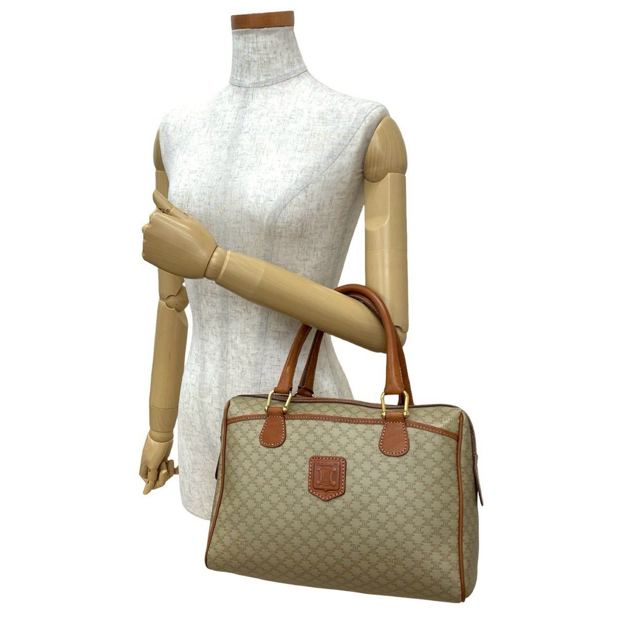 Celine CELINE Macadam Triomphe Logo Leather Handbag/Boston Bag, Beige/Brown, 27761 Size ONE SIZE - 2 Thumbnail