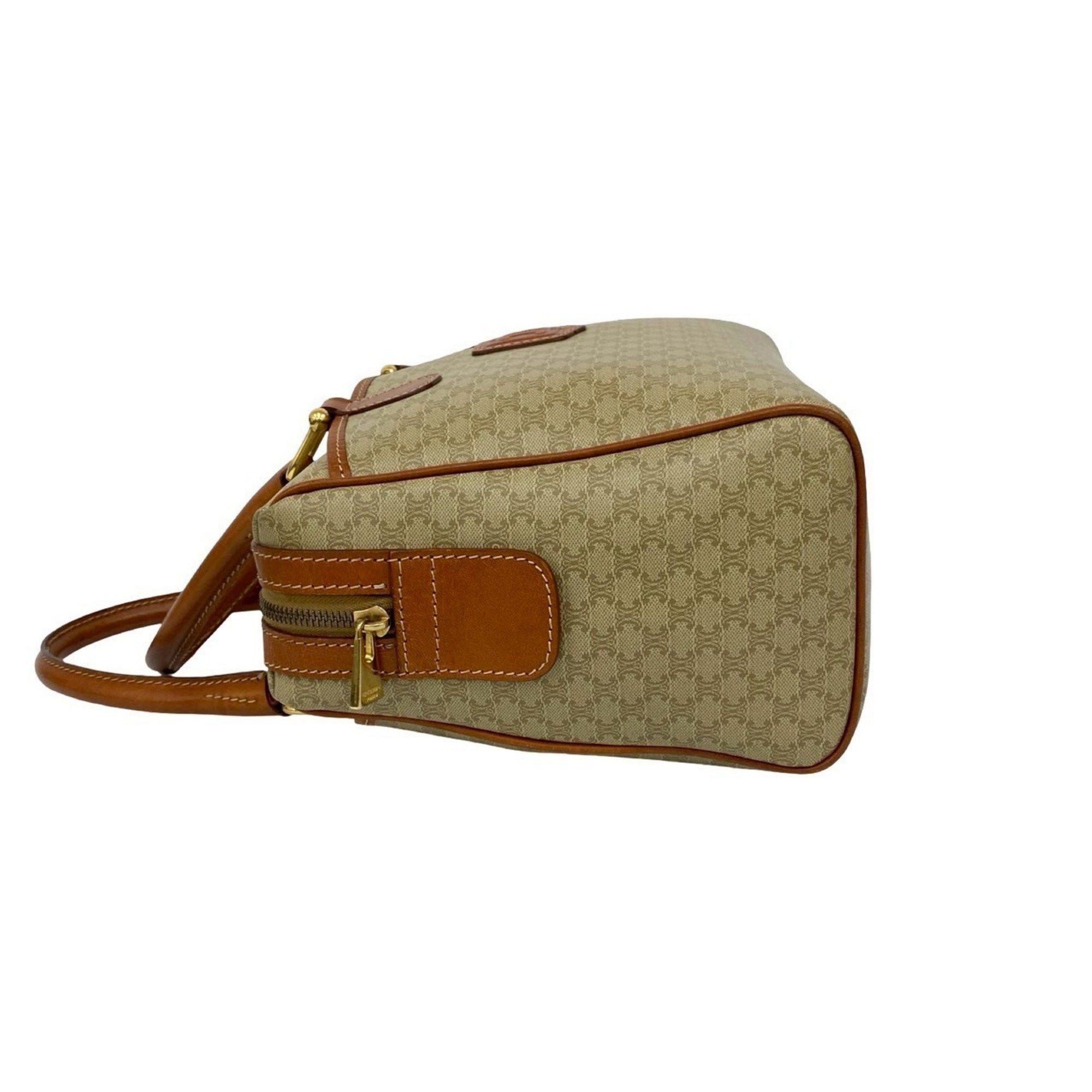 Celine CELINE Macadam Triomphe Logo Leather Handbag/Boston Bag, Beige/Brown, 27761 Size ONE SIZE - 5 Thumbnail