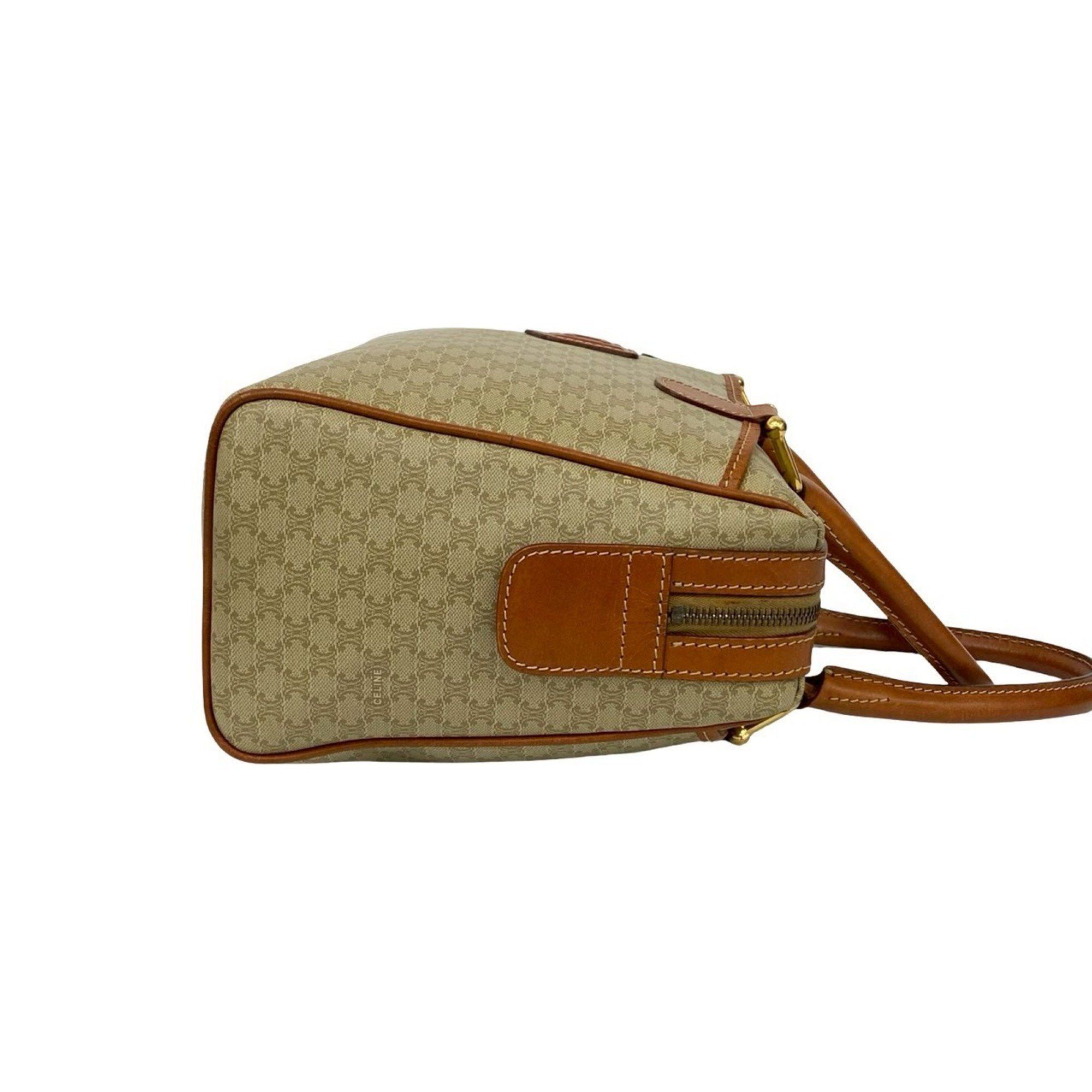 Celine CELINE Macadam Triomphe Logo Leather Handbag/Boston Bag, Beige/Brown, 27761 Size ONE SIZE - 6 Thumbnail