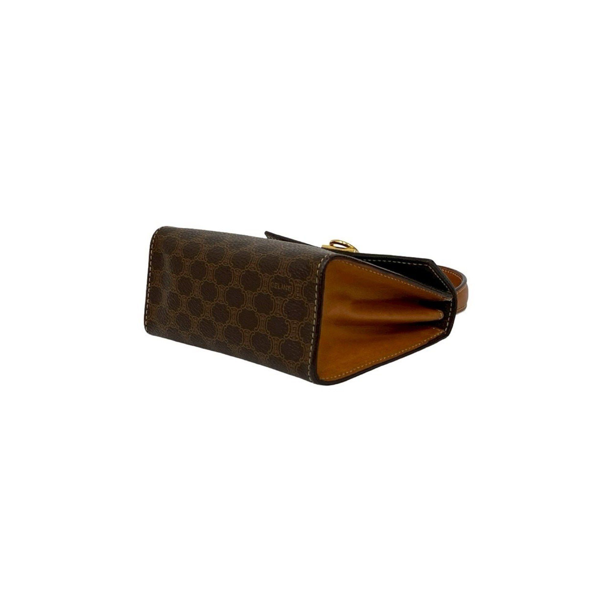Celine CELINE Macadam Logo Ring Leather 2-Way Mini Handbag/Shoulder Bag Brown 492-2 Size ONE SIZE - 8 Thumbnail