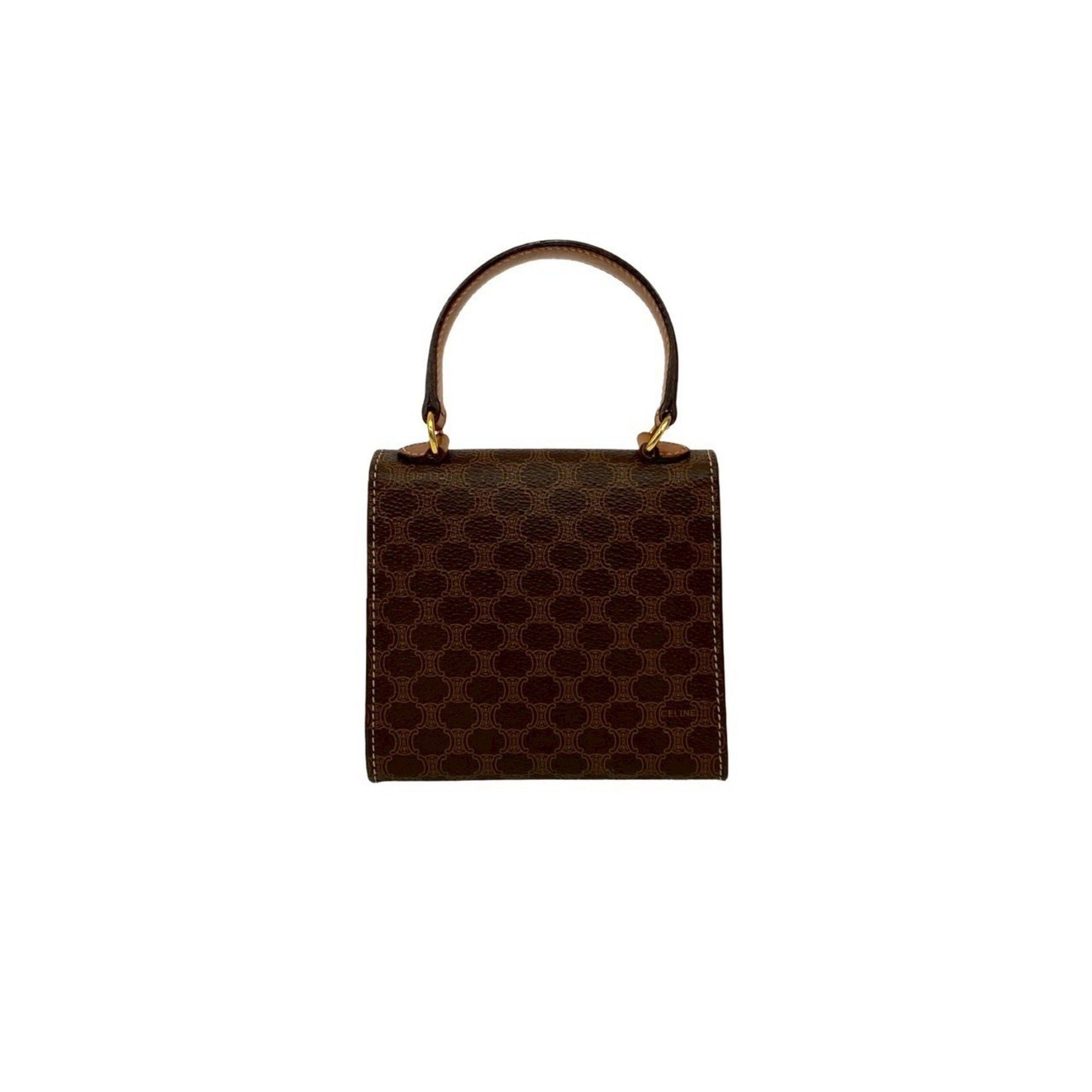 Celine CELINE Macadam Logo Ring Leather 2-Way Mini Handbag/Shoulder Bag Brown 492-2 Size ONE SIZE - 3 Thumbnail