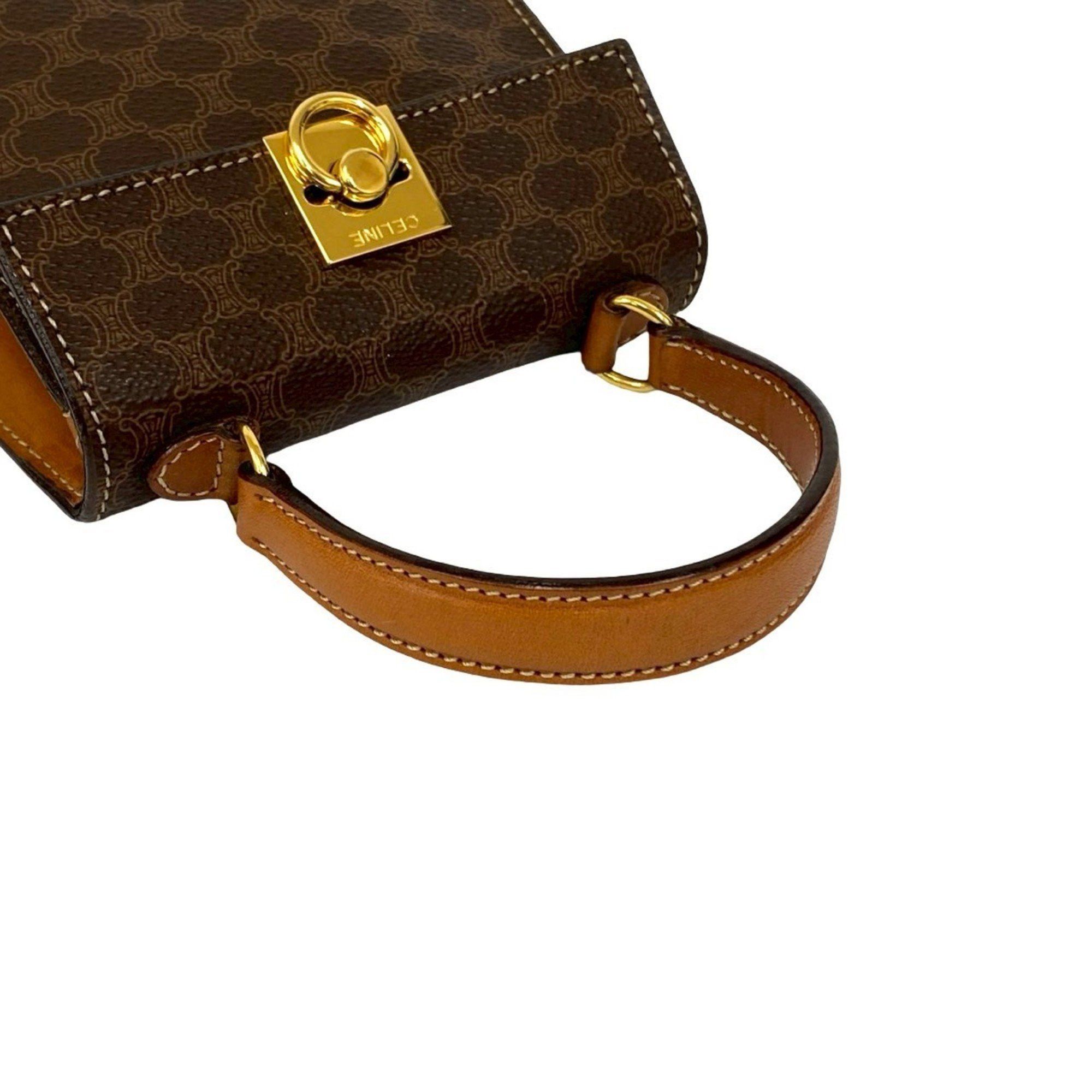 Celine CELINE Macadam Logo Ring Leather 2-Way Mini Handbag/Shoulder Bag Brown 492-2 Size ONE SIZE - 4 Thumbnail