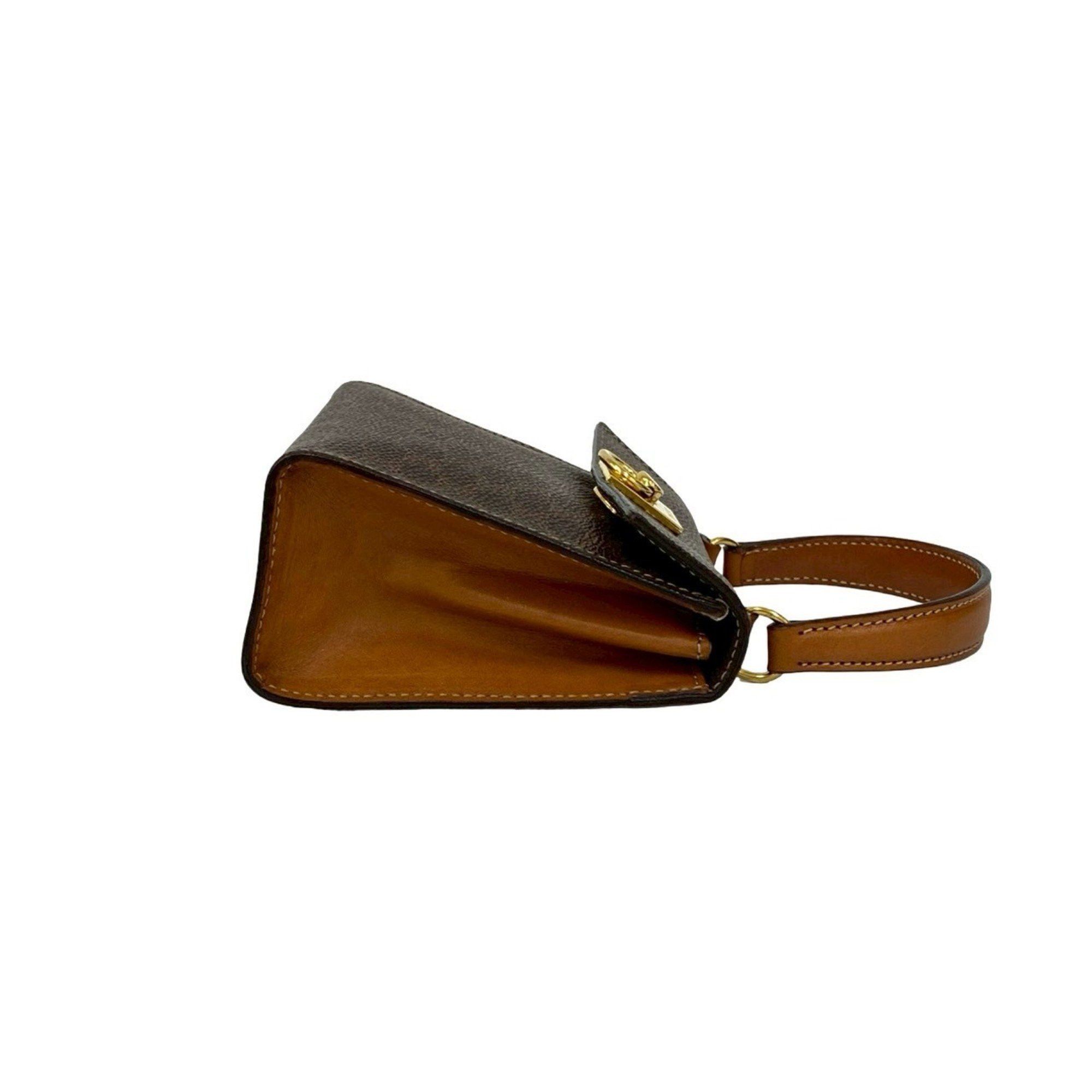 Celine CELINE Macadam Logo Ring Leather 2-Way Mini Handbag/Shoulder Bag Brown 492-2 Size ONE SIZE - 6 Thumbnail