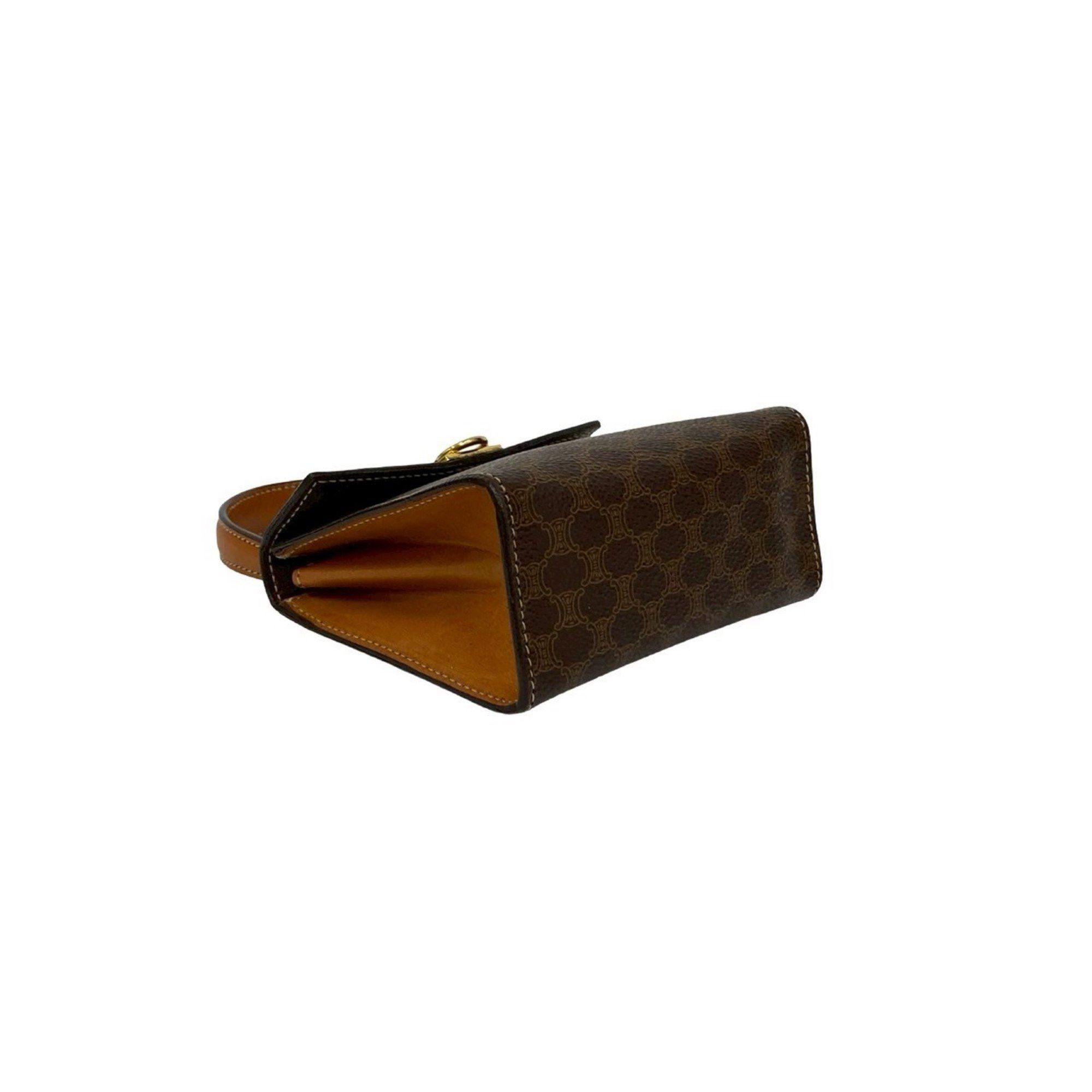Celine CELINE Macadam Logo Ring Leather 2-Way Mini Handbag/Shoulder Bag Brown 492-2 Size ONE SIZE - 7 Thumbnail