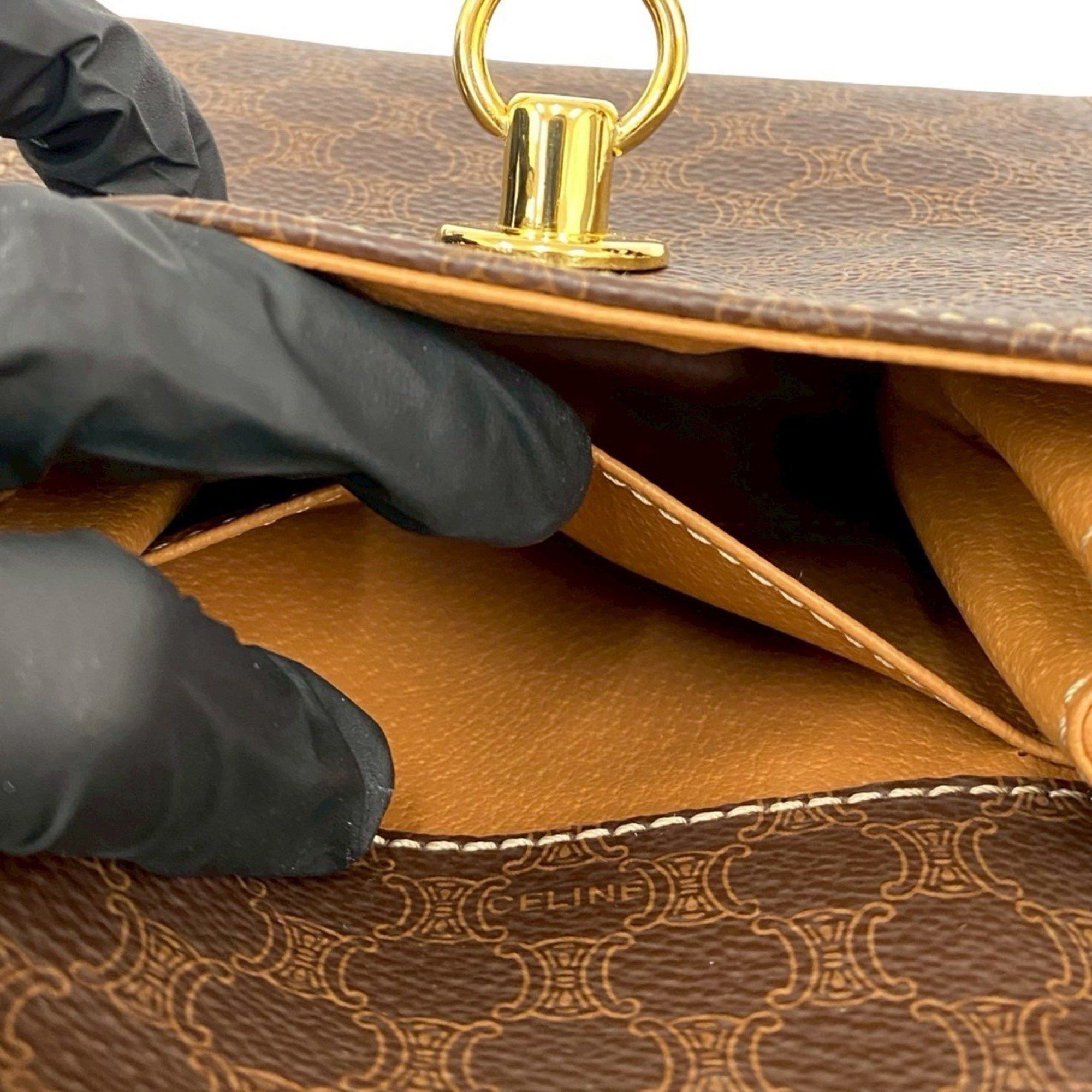 Celine CELINE Macadam Logo Ring Leather 2-Way Mini Handbag/Shoulder Bag Brown 492-2 Size ONE SIZE - 10 Thumbnail