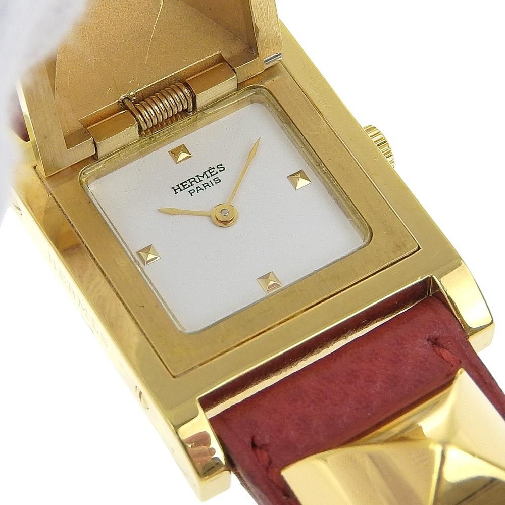 Hermes Hermes Medor Quartz Watch Plated Metal and Leather Size ONE SIZE - 8 Thumbnail