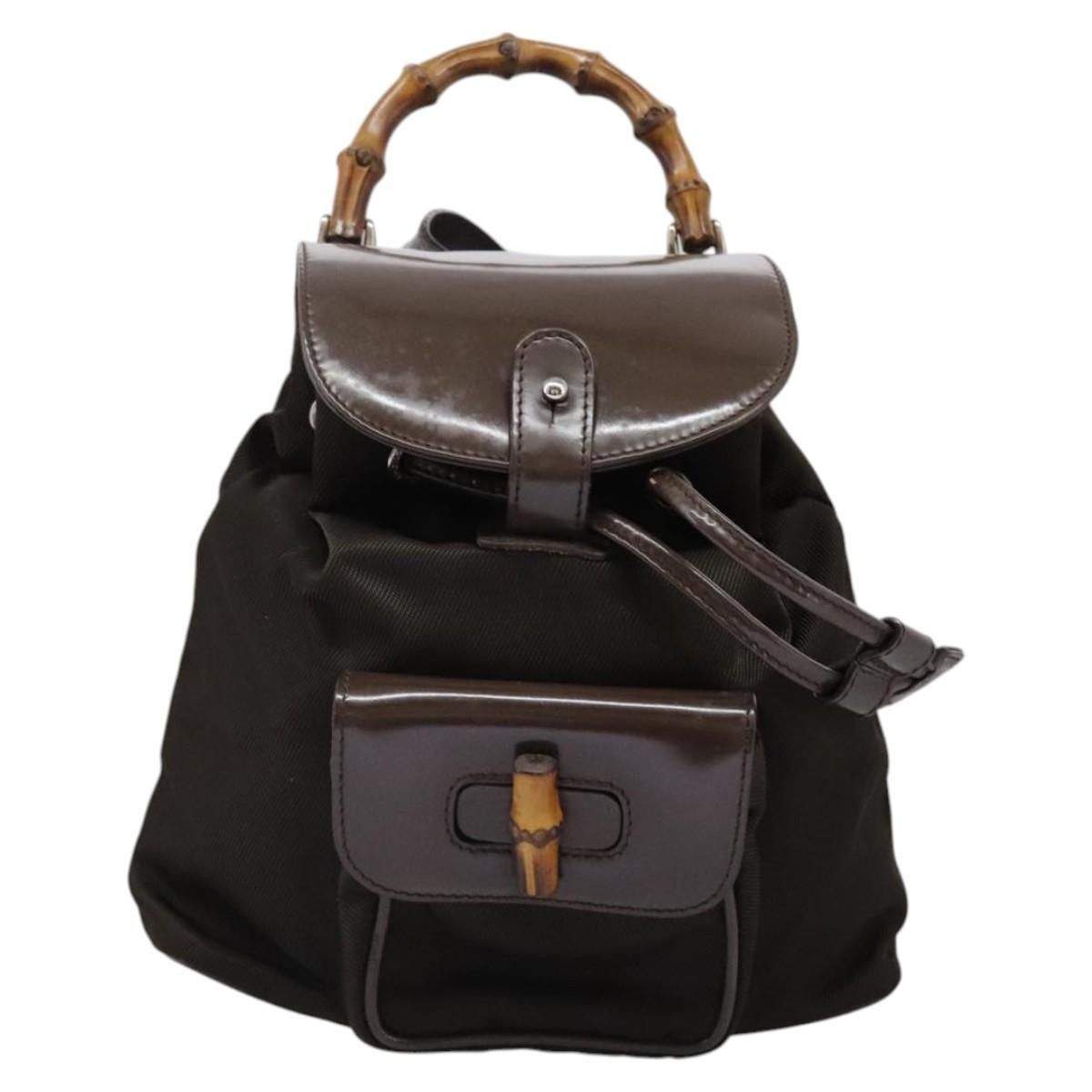 Gucci Gucci Vintage Bamboo Backpack Nylon and Patent Leather Size ONE SIZE - 17 Thumbnail