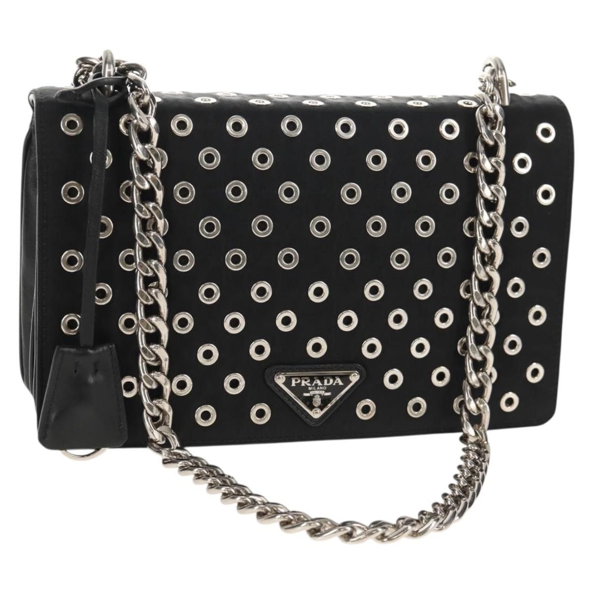 Prada Prada Grommet Chain Flap Shoulder Bag Tessuto with Soft Calf Size ONE SIZE - 20 Thumbnail