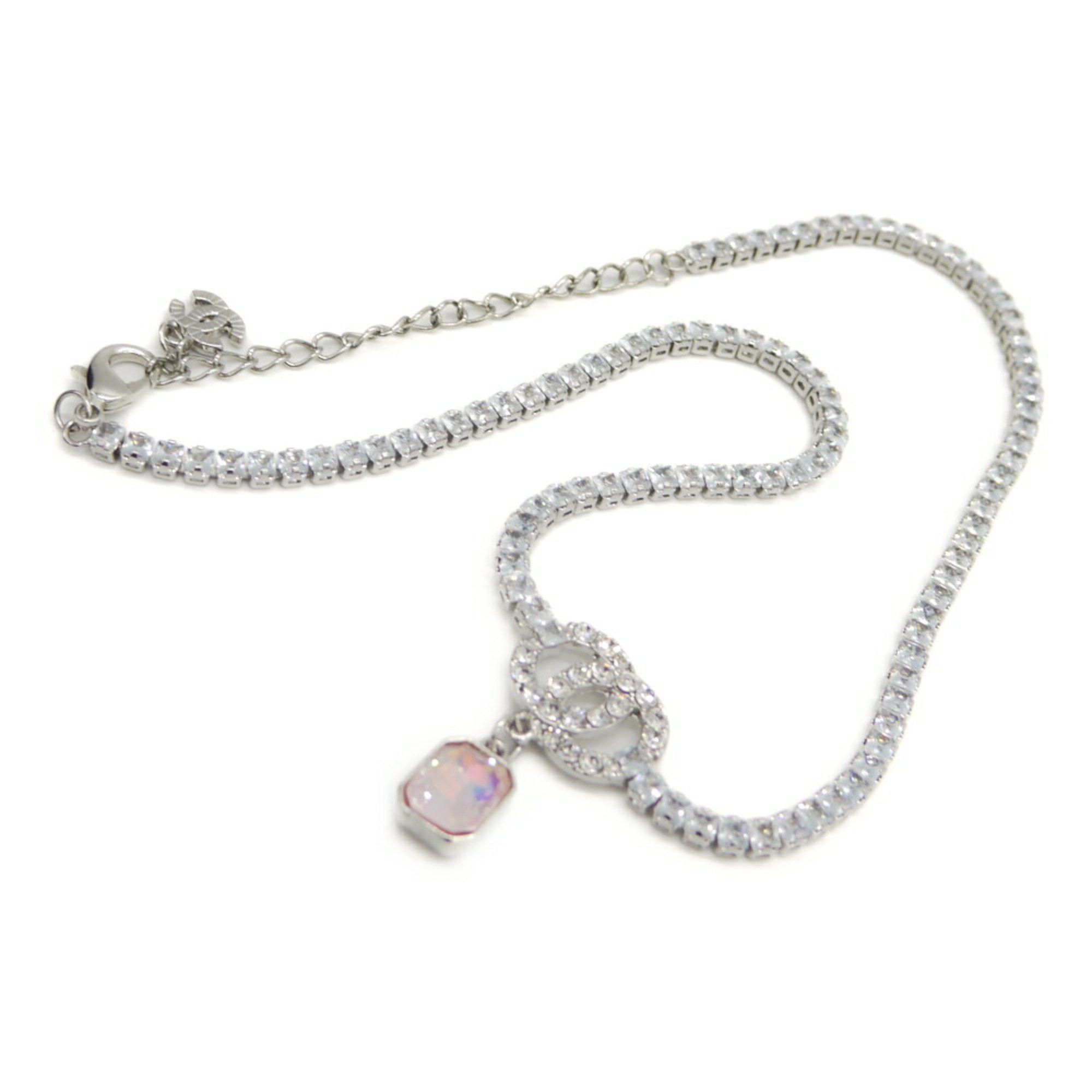 Chanel CHANEL Pink Crystal Coco Mark Pendant Tennis Necklace Size ONE SIZE - 3 Thumbnail