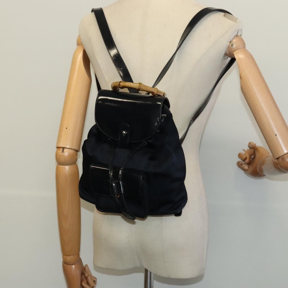 Gucci Gucci Vintage Bamboo Backpack Nylon and Patent Leather Size ONE SIZE - 14 Thumbnail