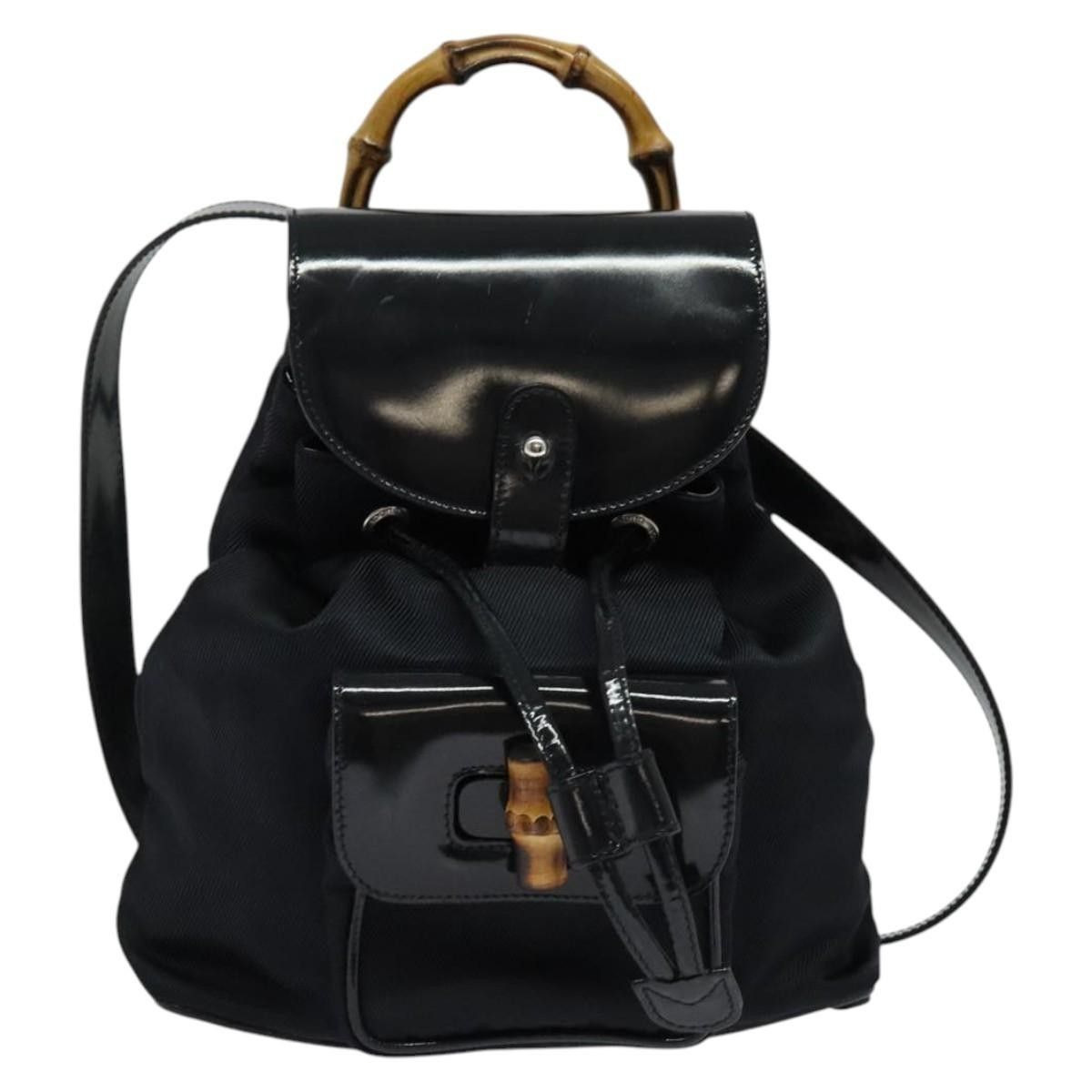 Gucci Gucci Vintage Bamboo Backpack Nylon and Patent Leather Size ONE SIZE - 18 Thumbnail