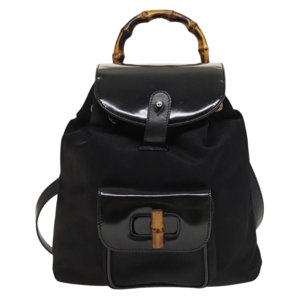 Gucci Gucci Vintage Bamboo Backpack Nylon and Patent Leather Size ONE SIZE - 19 Thumbnail
