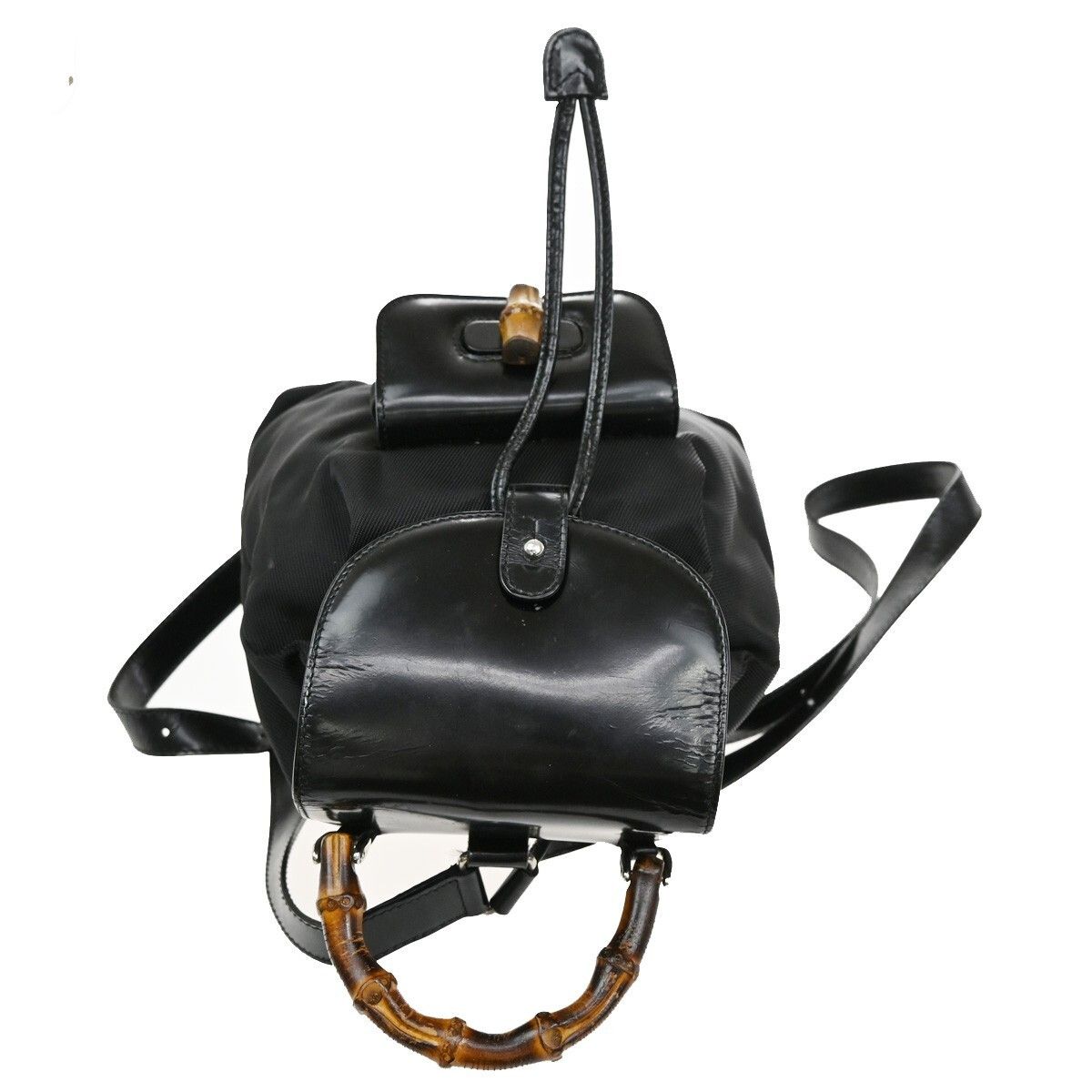 Gucci Gucci Vintage Bamboo Backpack Nylon and Patent Leather Size ONE SIZE - 13 Thumbnail