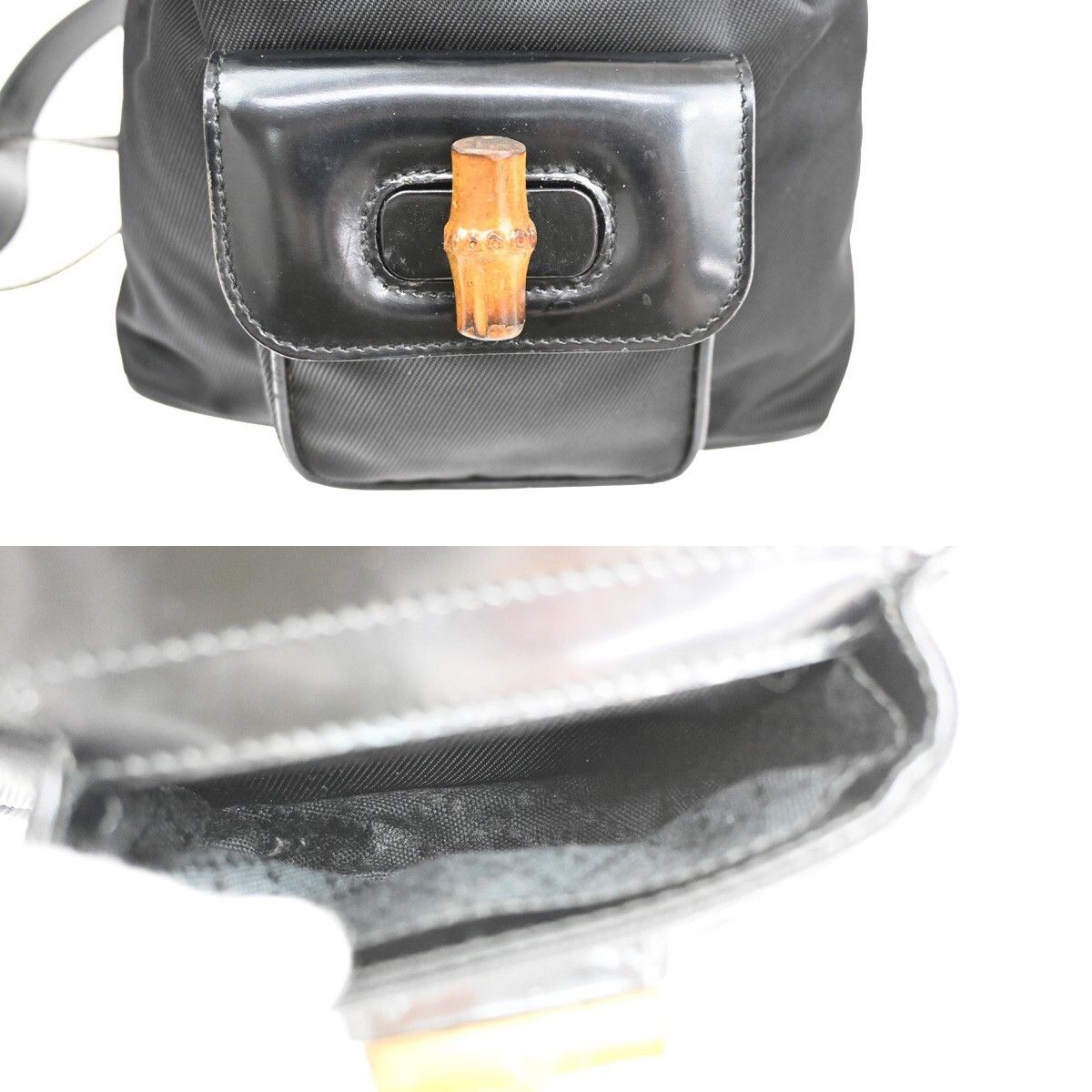 Gucci Gucci Vintage Bamboo Backpack Nylon and Patent Leather Size ONE SIZE - 10 Thumbnail