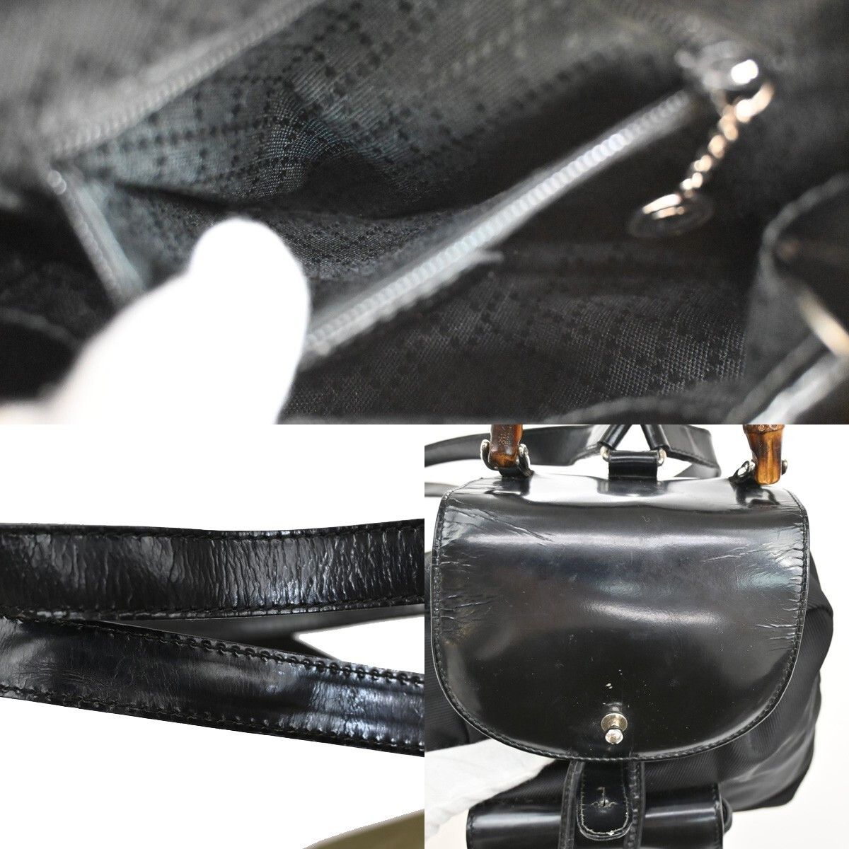 Gucci Gucci Vintage Bamboo Backpack Nylon and Patent Leather Size ONE SIZE - 11 Thumbnail
