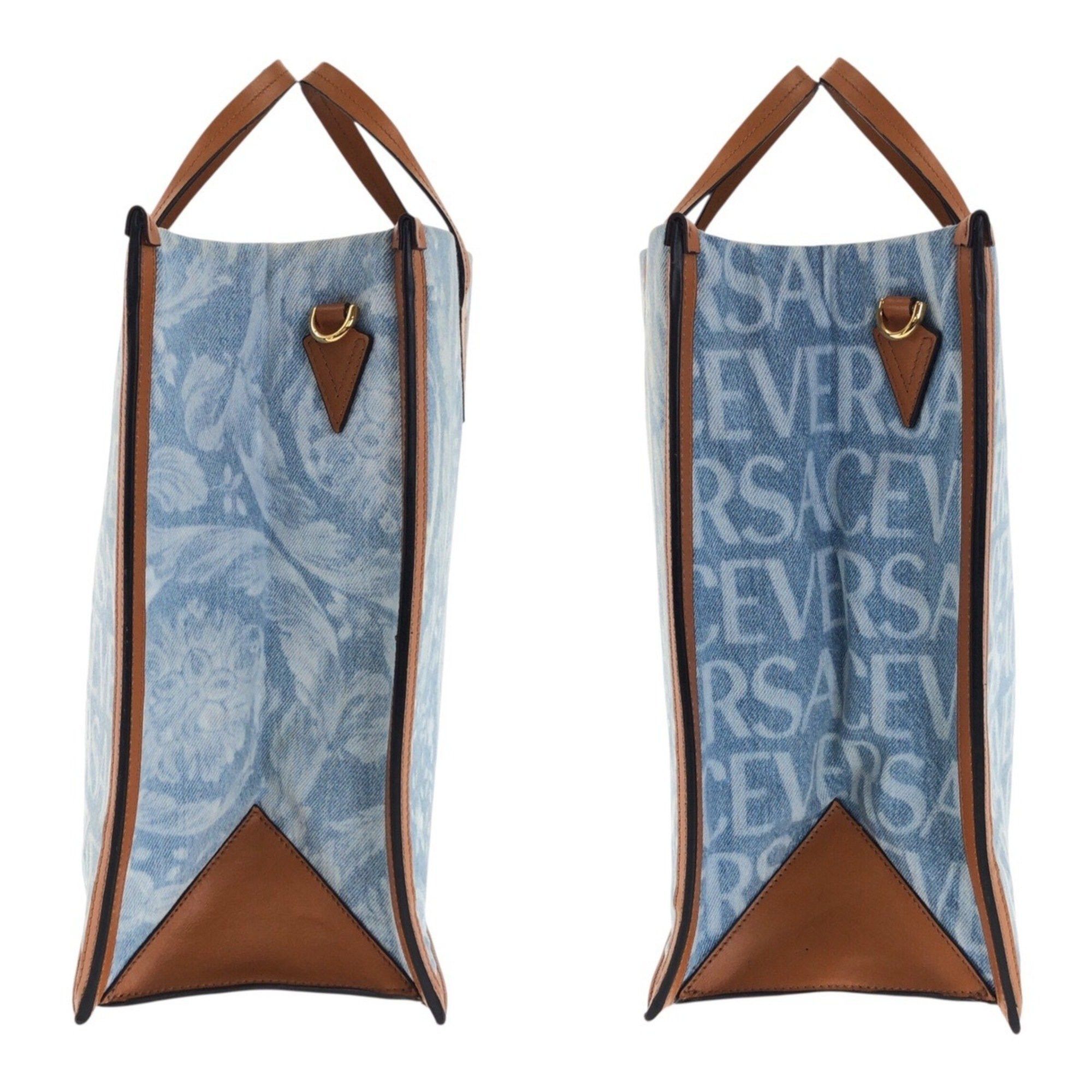 Versace VERSACE All-Over Denim Blue and Brown Canvas Tote Bag 1008913 Women's Handbag Size ONE SIZE - 8 Thumbnail