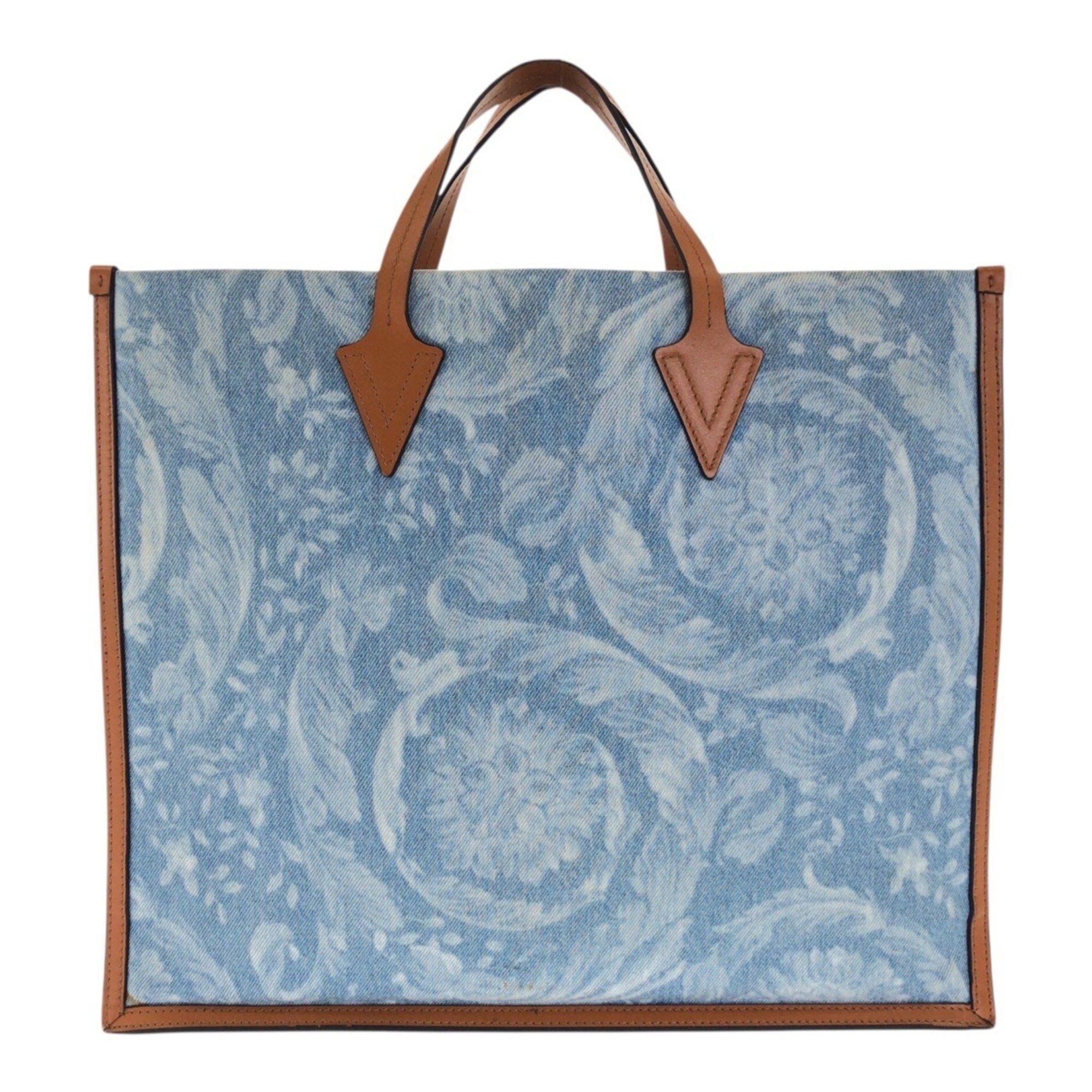 Versace VERSACE All-Over Denim Blue and Brown Canvas Tote Bag 1008913 Women's Handbag Size ONE SIZE - 2 Thumbnail