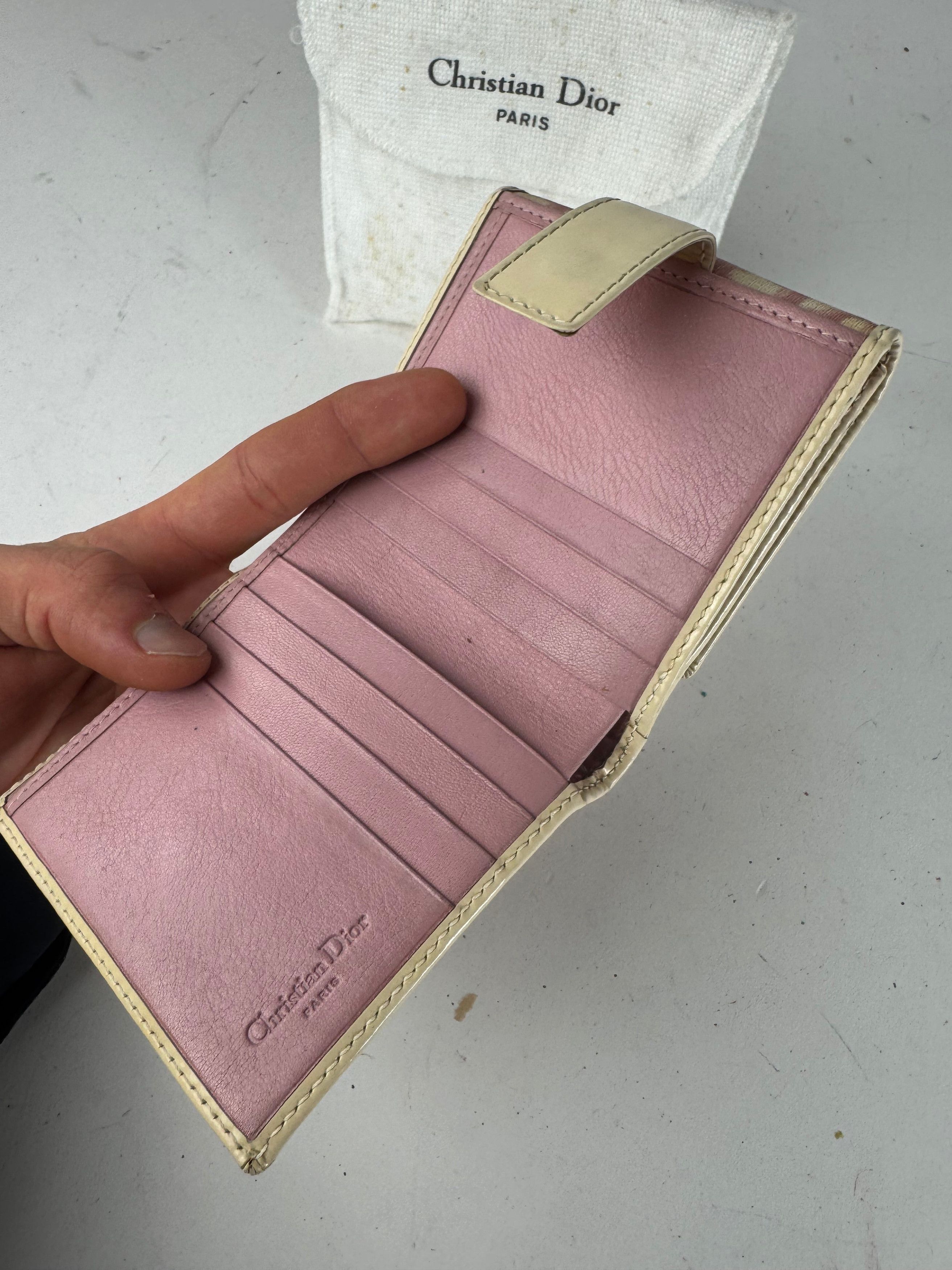 Dior Vintage Oblique Monogram Leather Wallet Pink White Size ONE SIZE - 3 Thumbnail