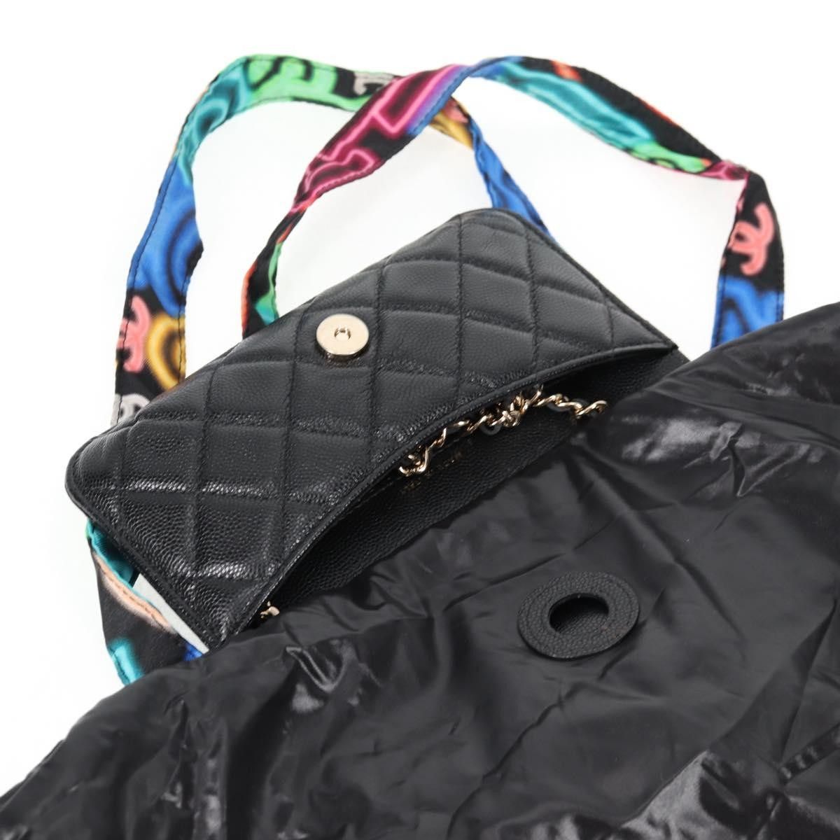 Chanel Chanel Foldable Tote Bag with Chain Quilted Caviar with Printed Nylon Size ONE SIZE - 20 Thumbnail