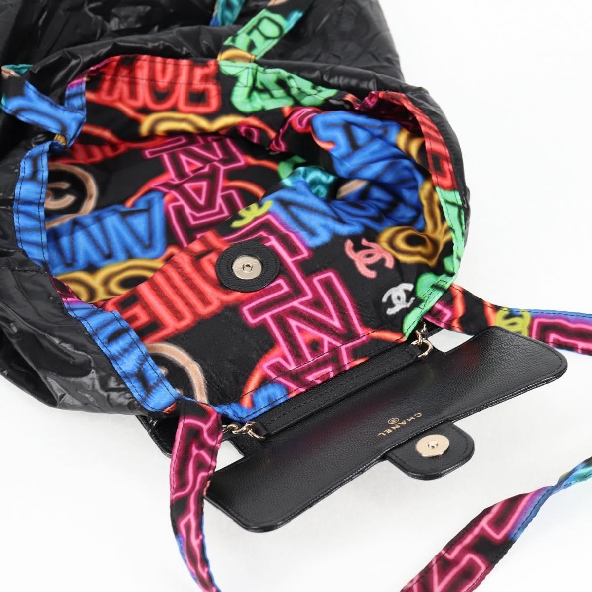 Chanel Chanel Foldable Tote Bag with Chain Quilted Caviar with Printed Nylon Size ONE SIZE - 5 Thumbnail
