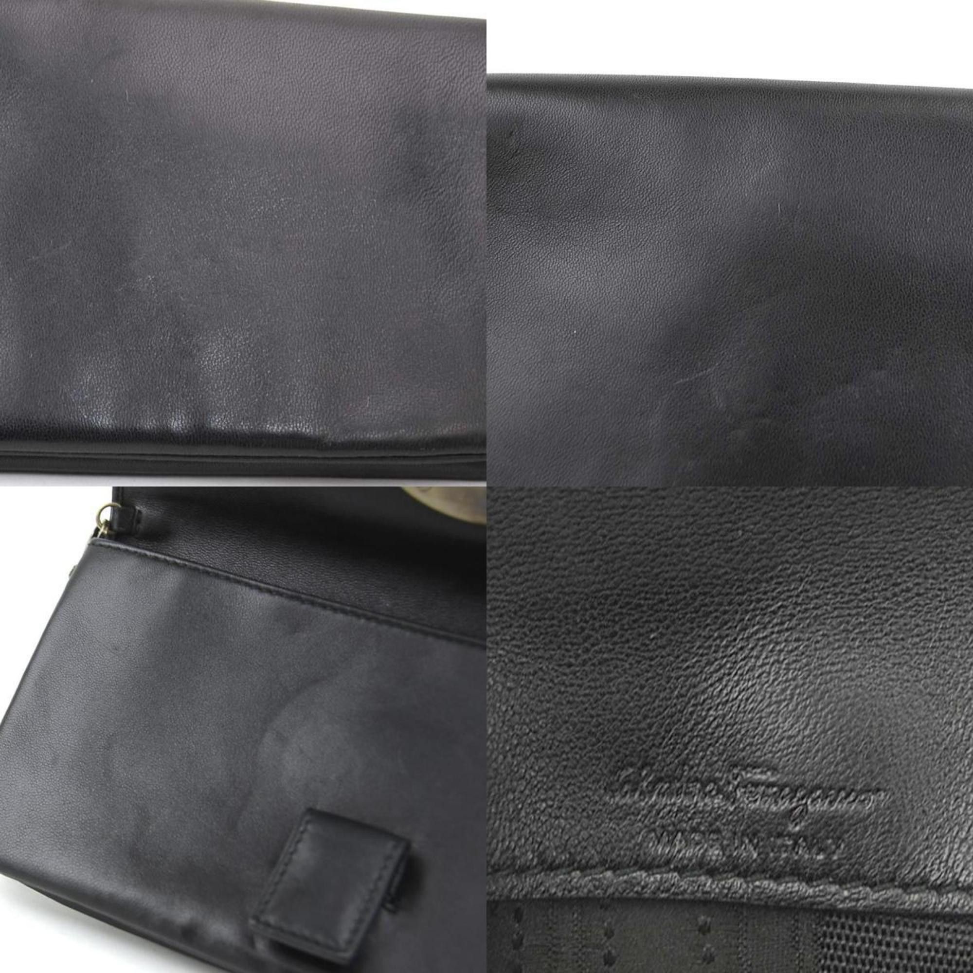 Salvatore Ferragamo Salvatore Ferragamo Gancini Leather Shoulder Bag, Black, Women's, h31636a Size ONE SIZE - 4 Thumbnail