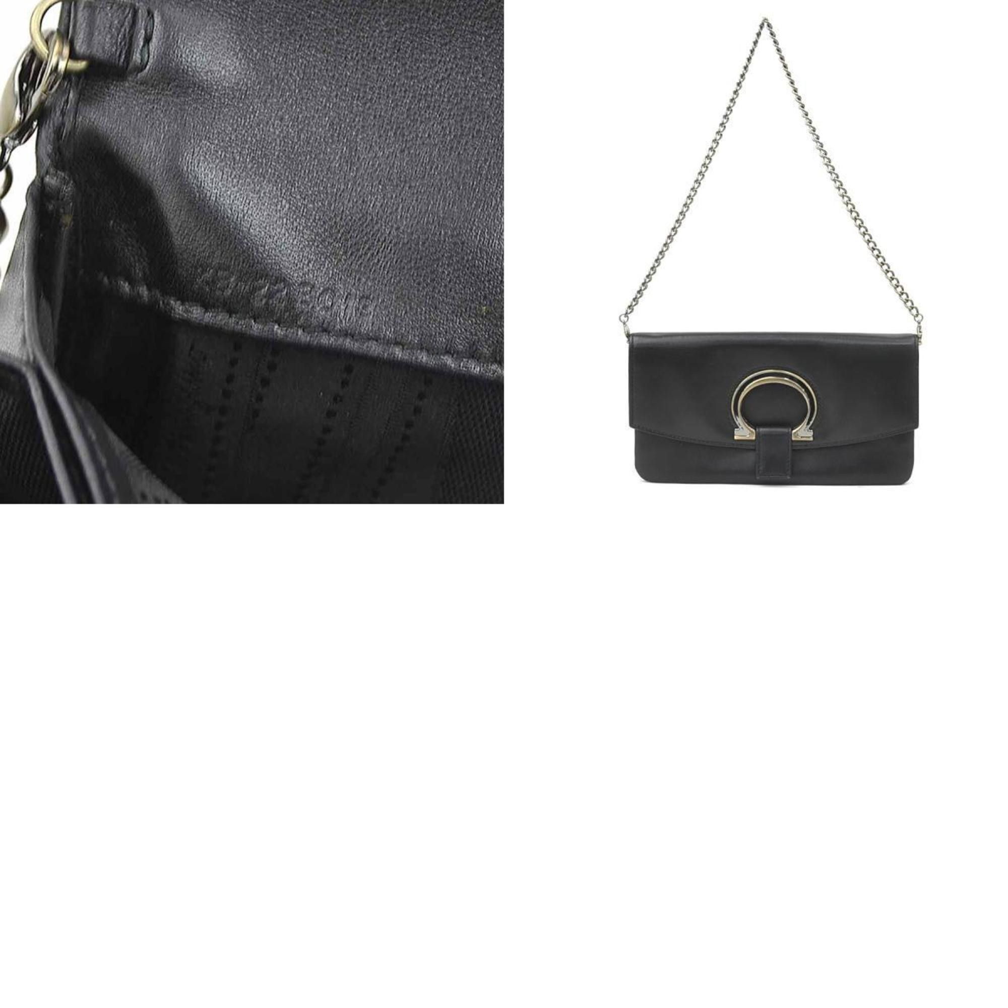 Salvatore Ferragamo Salvatore Ferragamo Gancini Leather Shoulder Bag, Black, Women's, h31636a Size ONE SIZE - 5 Thumbnail