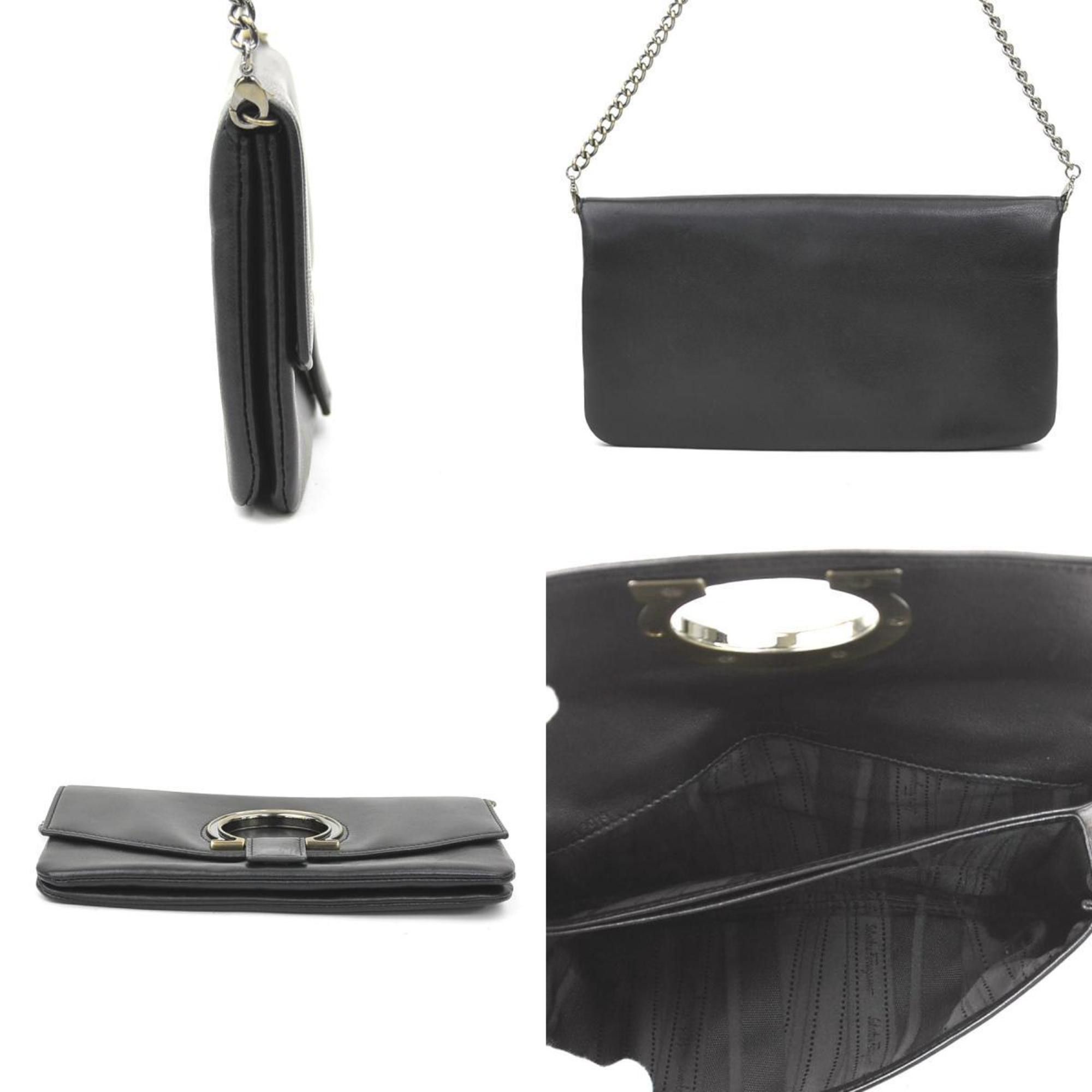 Salvatore Ferragamo Salvatore Ferragamo Gancini Leather Shoulder Bag, Black, Women's, h31636a Size ONE SIZE - 2 Thumbnail