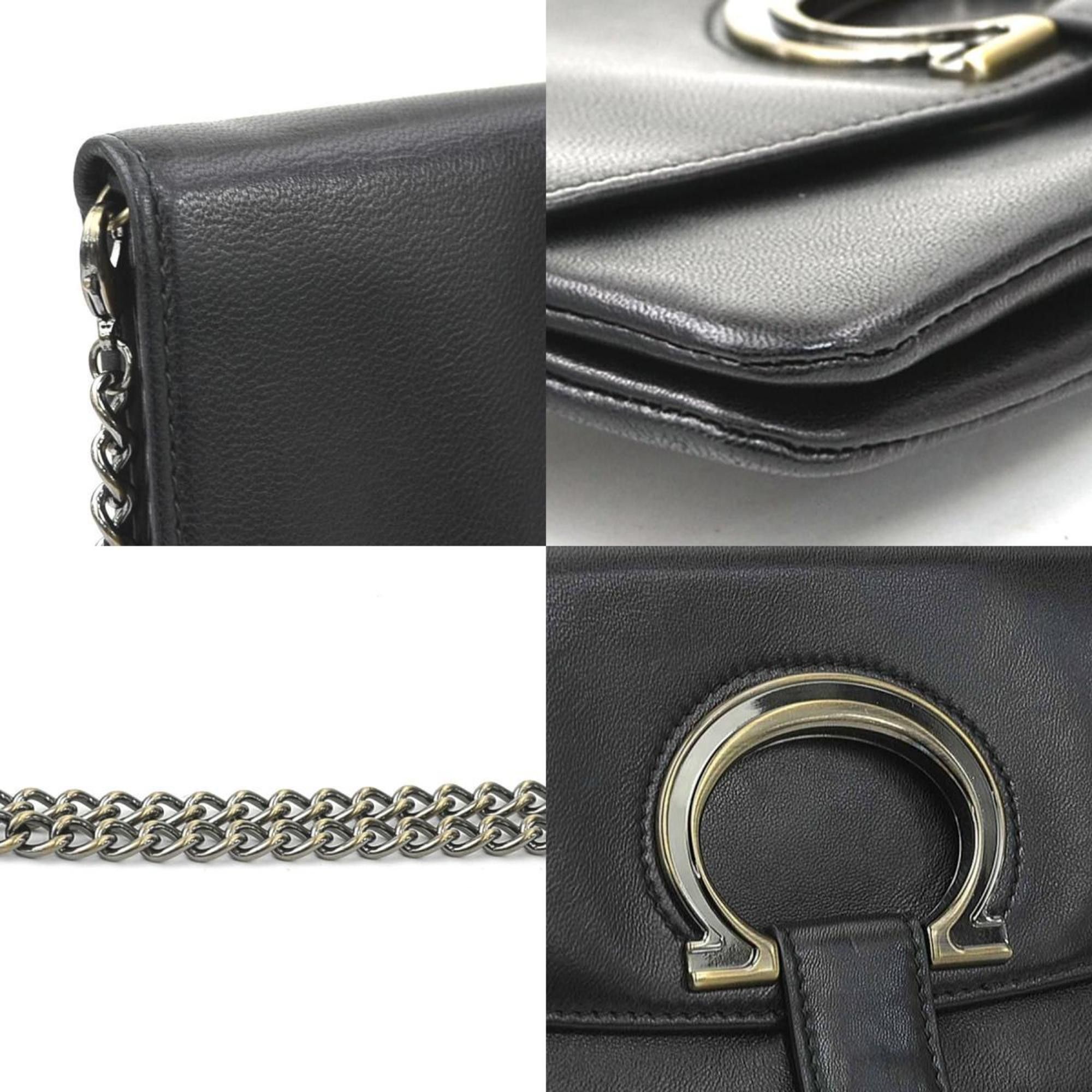 Salvatore Ferragamo Salvatore Ferragamo Gancini Leather Shoulder Bag, Black, Women's, h31636a Size ONE SIZE - 3 Thumbnail