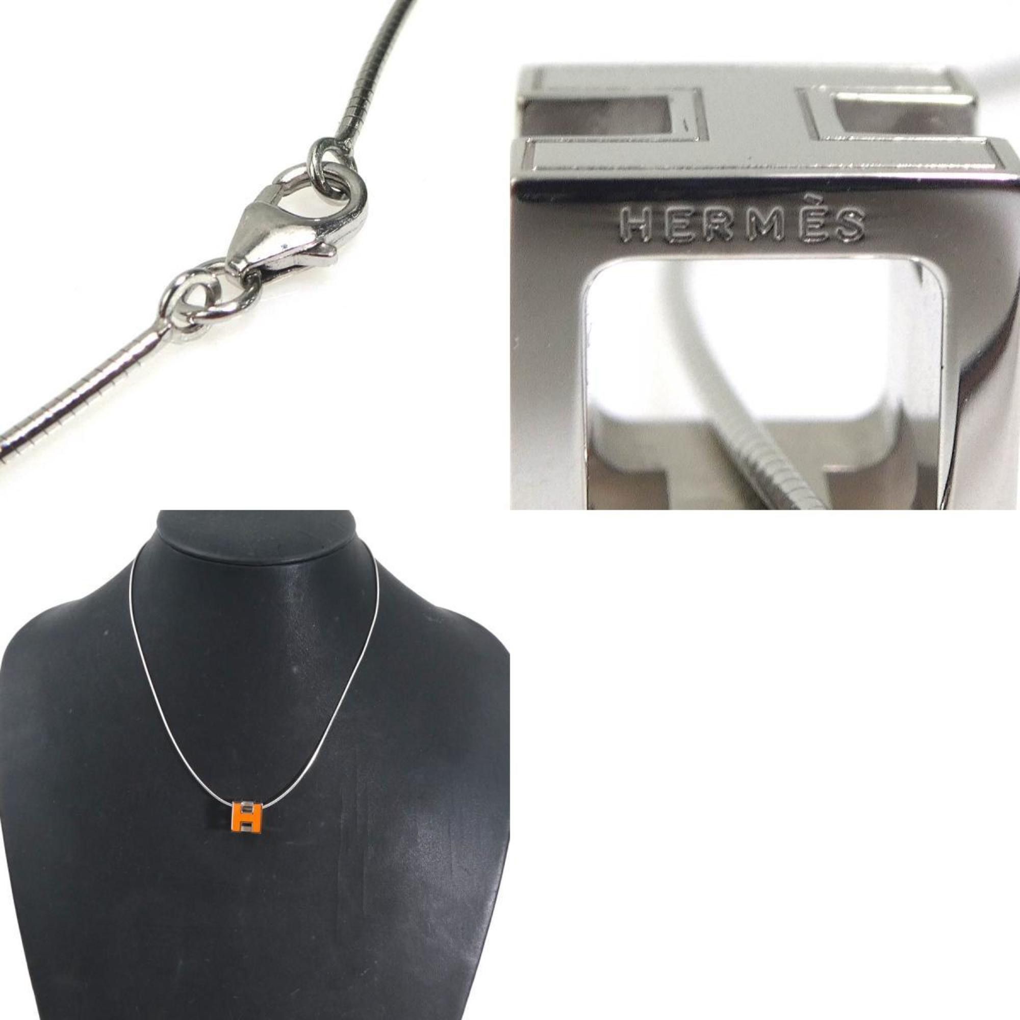Hermes Hermes Hermès H Cube Necklace, Cartier Ash, Metal, Enamel, Silver, Orange, Women's, e61027g Size ONE SIZE - 5 Thumbnail