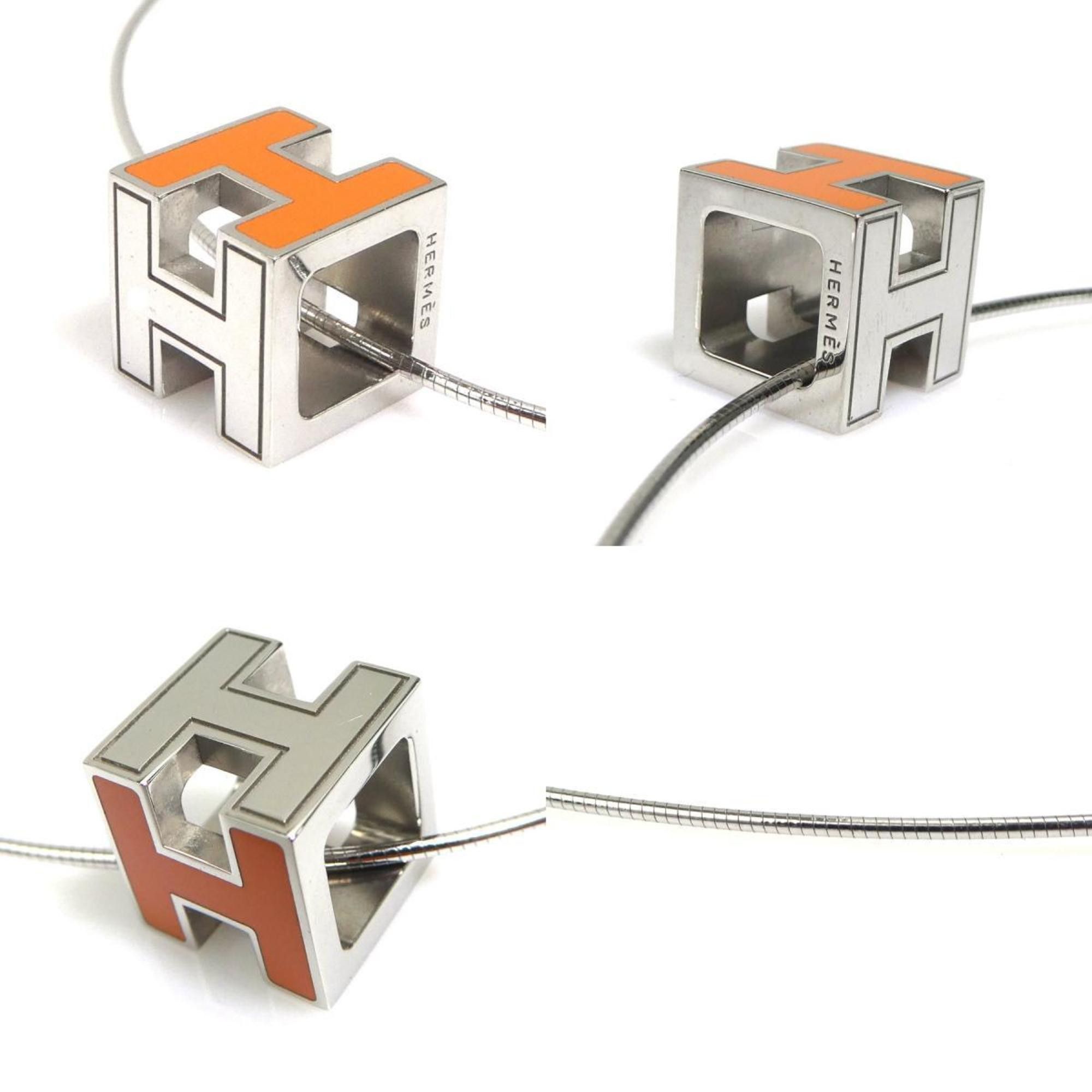 Hermes Hermes Hermès H Cube Necklace, Cartier Ash, Metal, Enamel, Silver, Orange, Women's, e61027g Size ONE SIZE - 4 Thumbnail