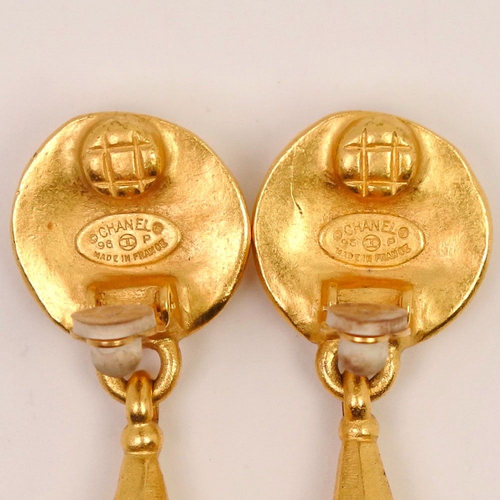 Chanel Chanel Logo Drop Earrings Plated Gold Size ONE SIZE - 5 Thumbnail