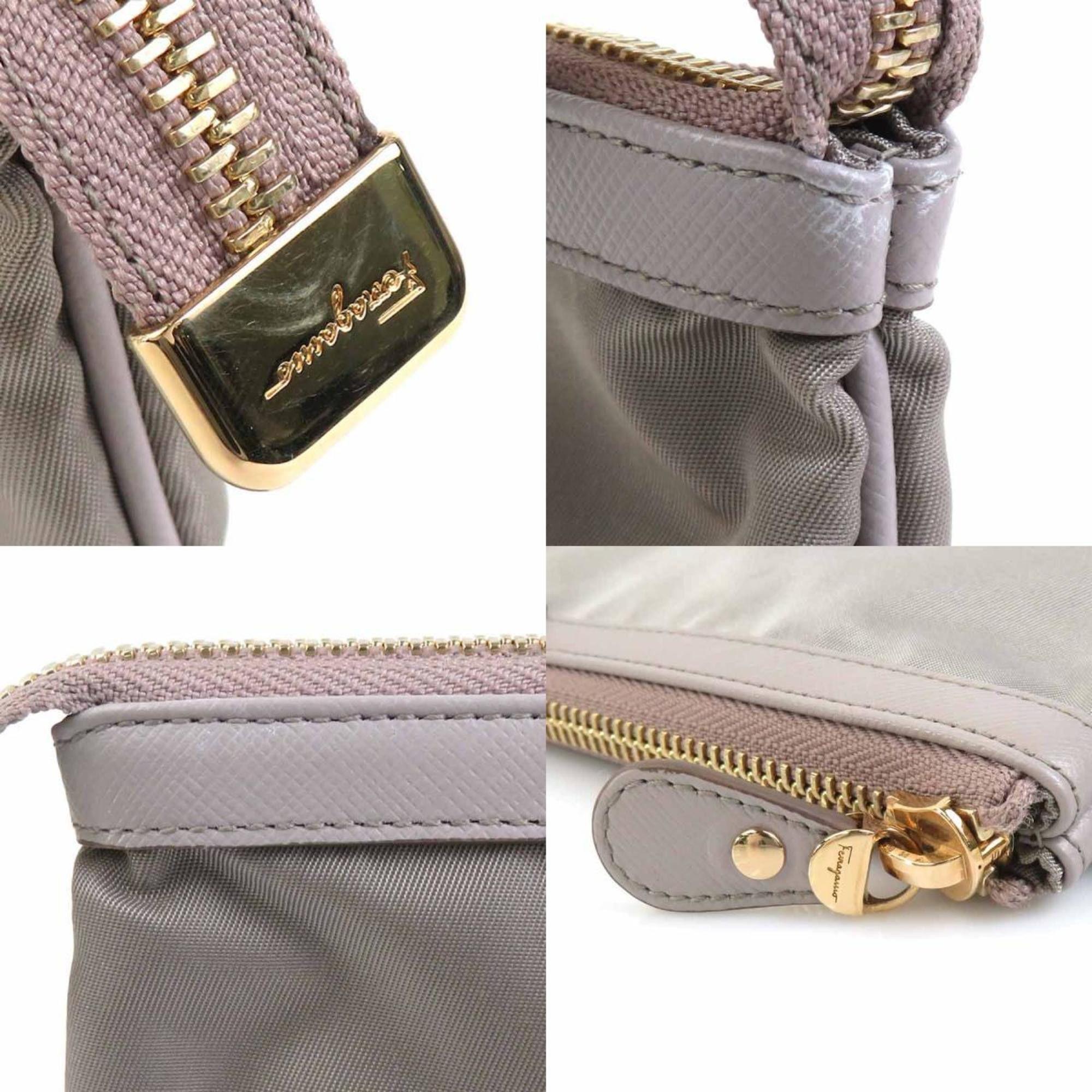 Salvatore Ferragamo Salvatore Ferragamo Vara Ribbon Clutch Bag in Nylon and Leather, Gray, Women's, r10859a Size ONE SIZE - 4 Thumbnail