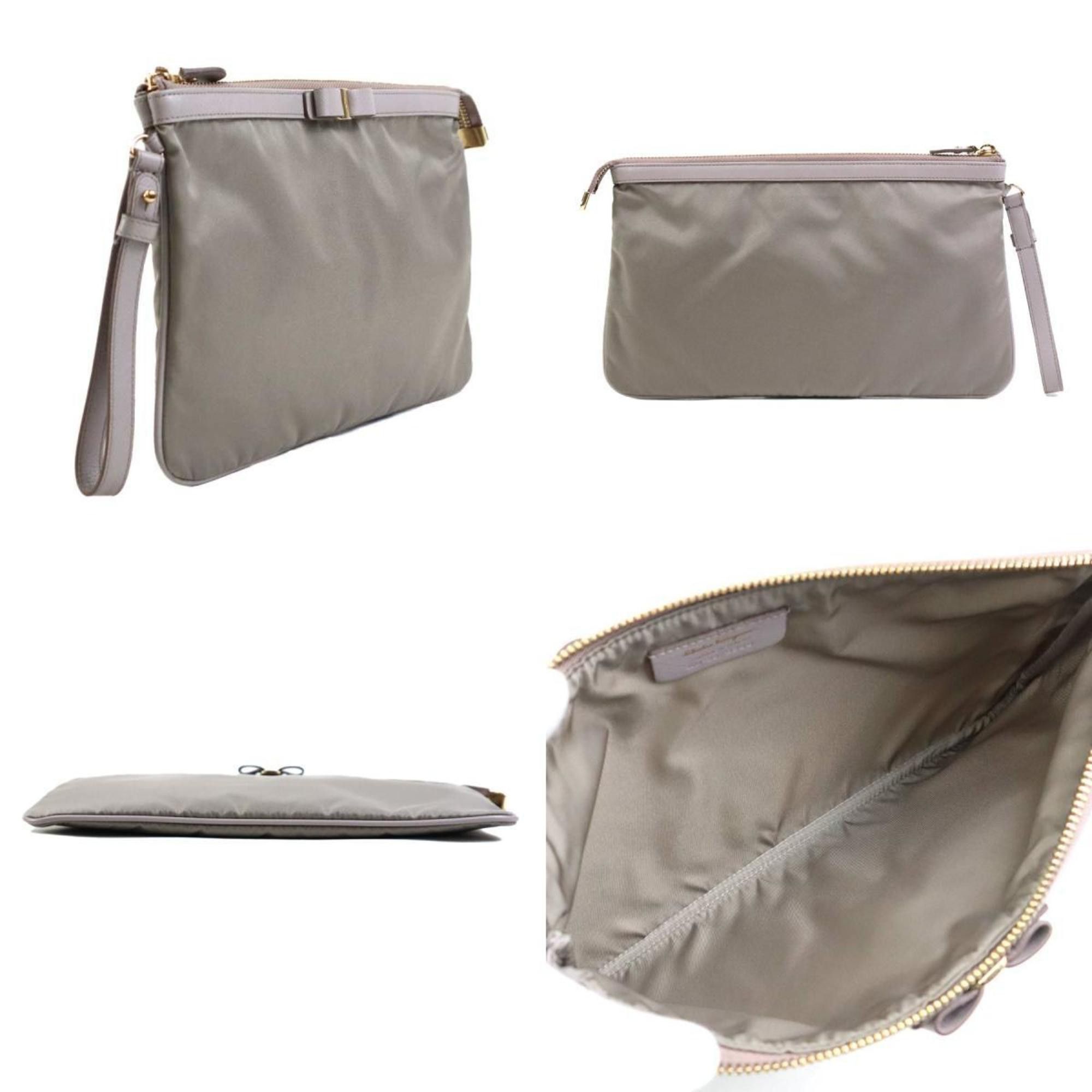 Salvatore Ferragamo Salvatore Ferragamo Vara Ribbon Clutch Bag in Nylon and Leather, Gray, Women's, r10859a Size ONE SIZE - 2 Thumbnail